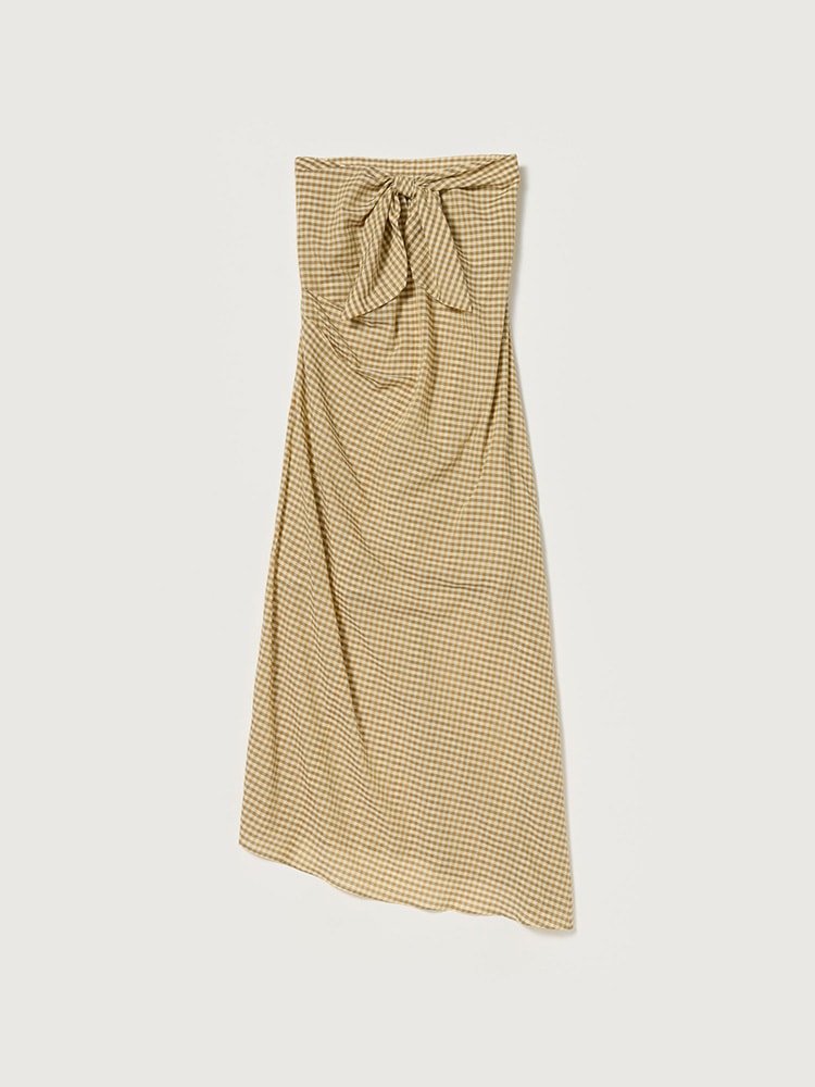 AIRY LIGHT COTTON CHECK STRAPLESS DRESS