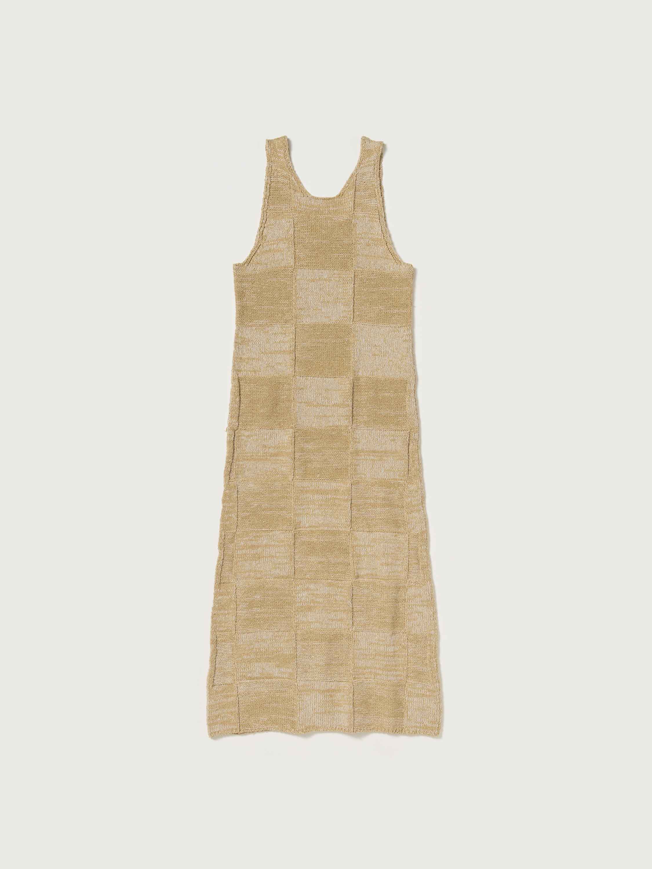 STRUCTURED COTTON LINEN PANEL KNIT MINI DRESS 詳細画像 BROWN &times; BEIGE 5