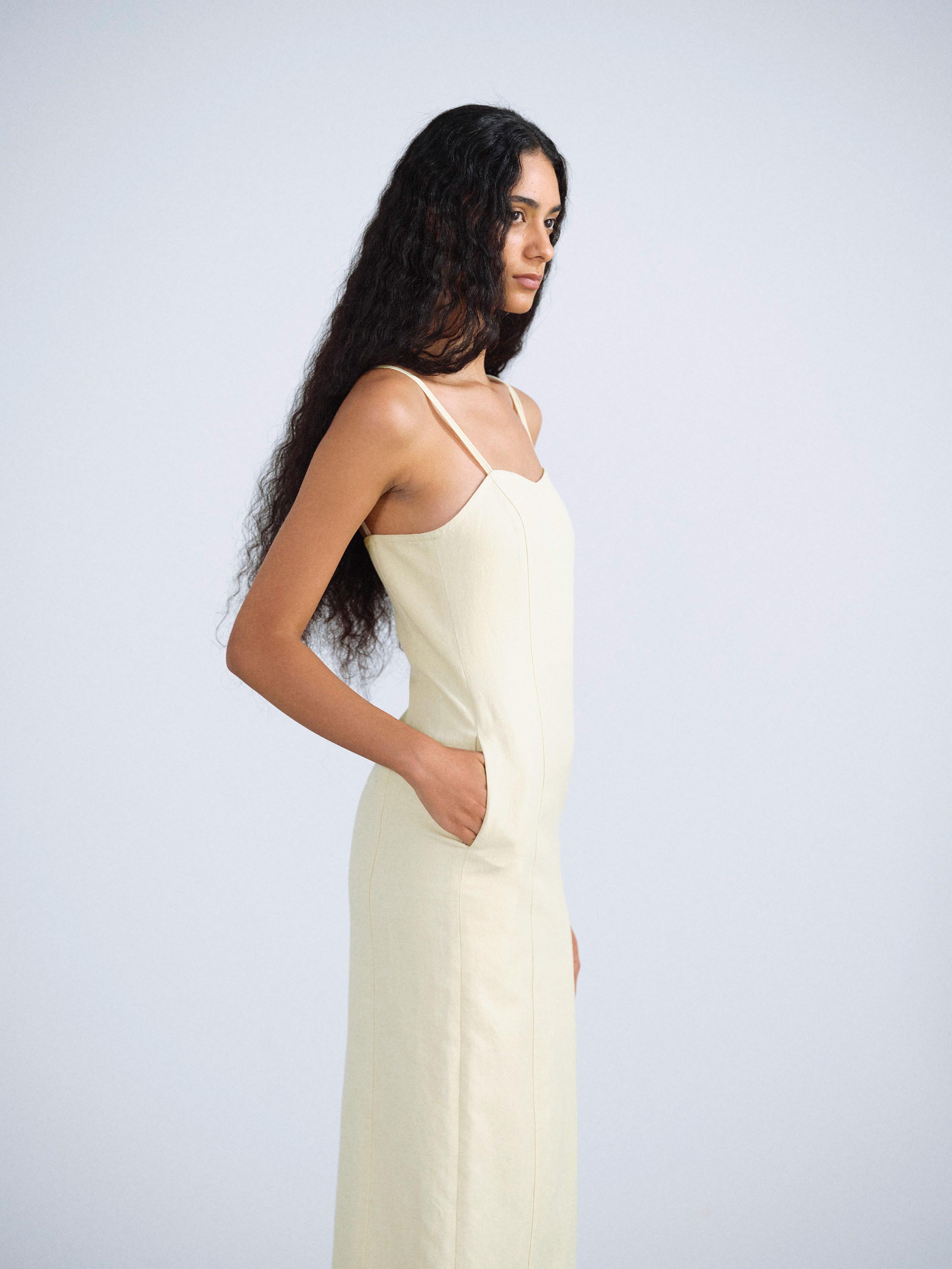 WOOL COTTON LINEN OX CAMISOLE DRESS 詳細画像 LIME BEIGE 2