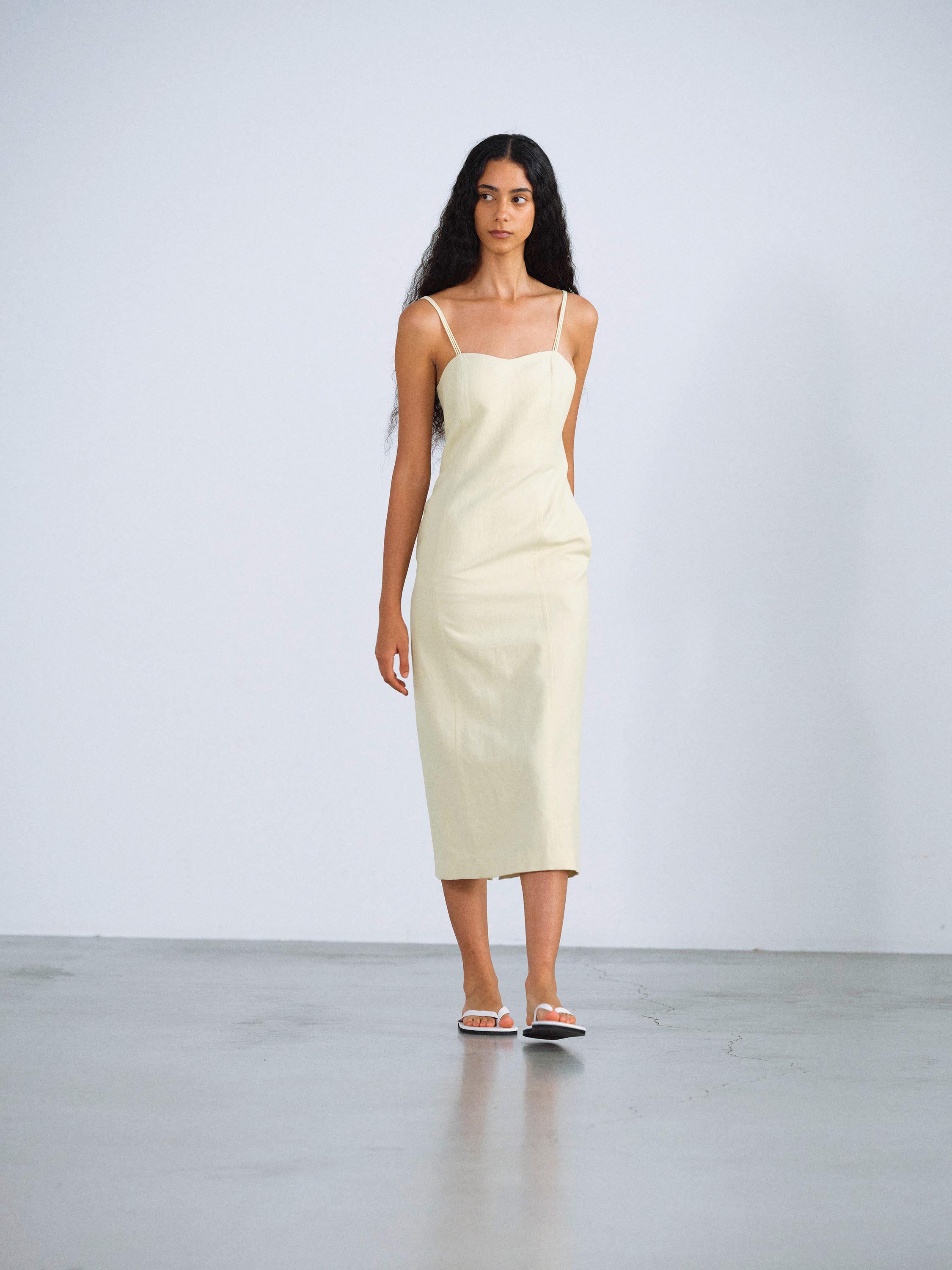 WOOL COTTON LINEN OX CAMISOLE DRESS 詳細画像 LIME BEIGE 3