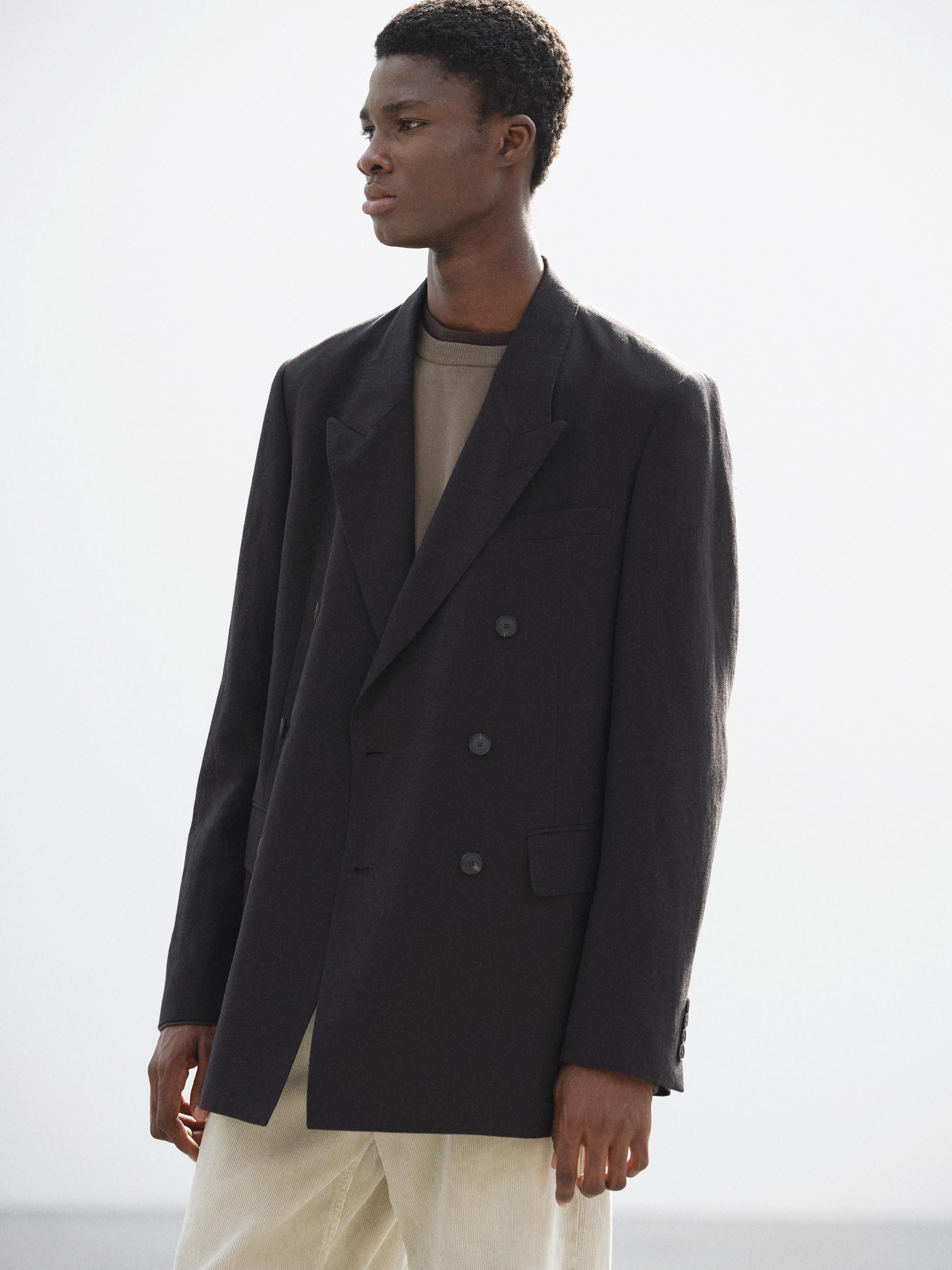 WOOL COTTON LINEN OX DOUBLE-BREASTED JACKET 詳細画像 BLACK 1