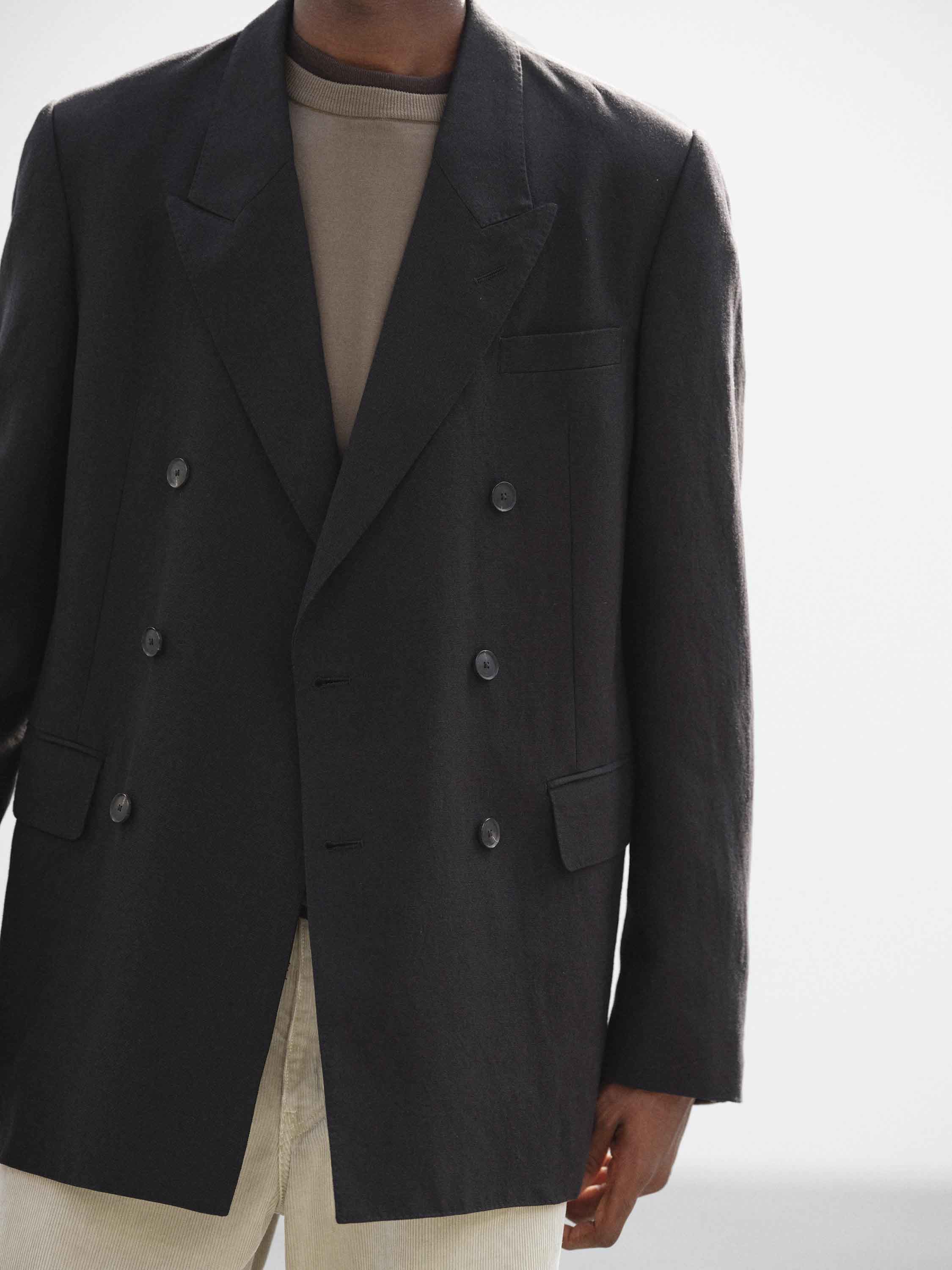 WOOL COTTON LINEN OX DOUBLE-BREASTED JACKET 詳細画像 BLACK 3