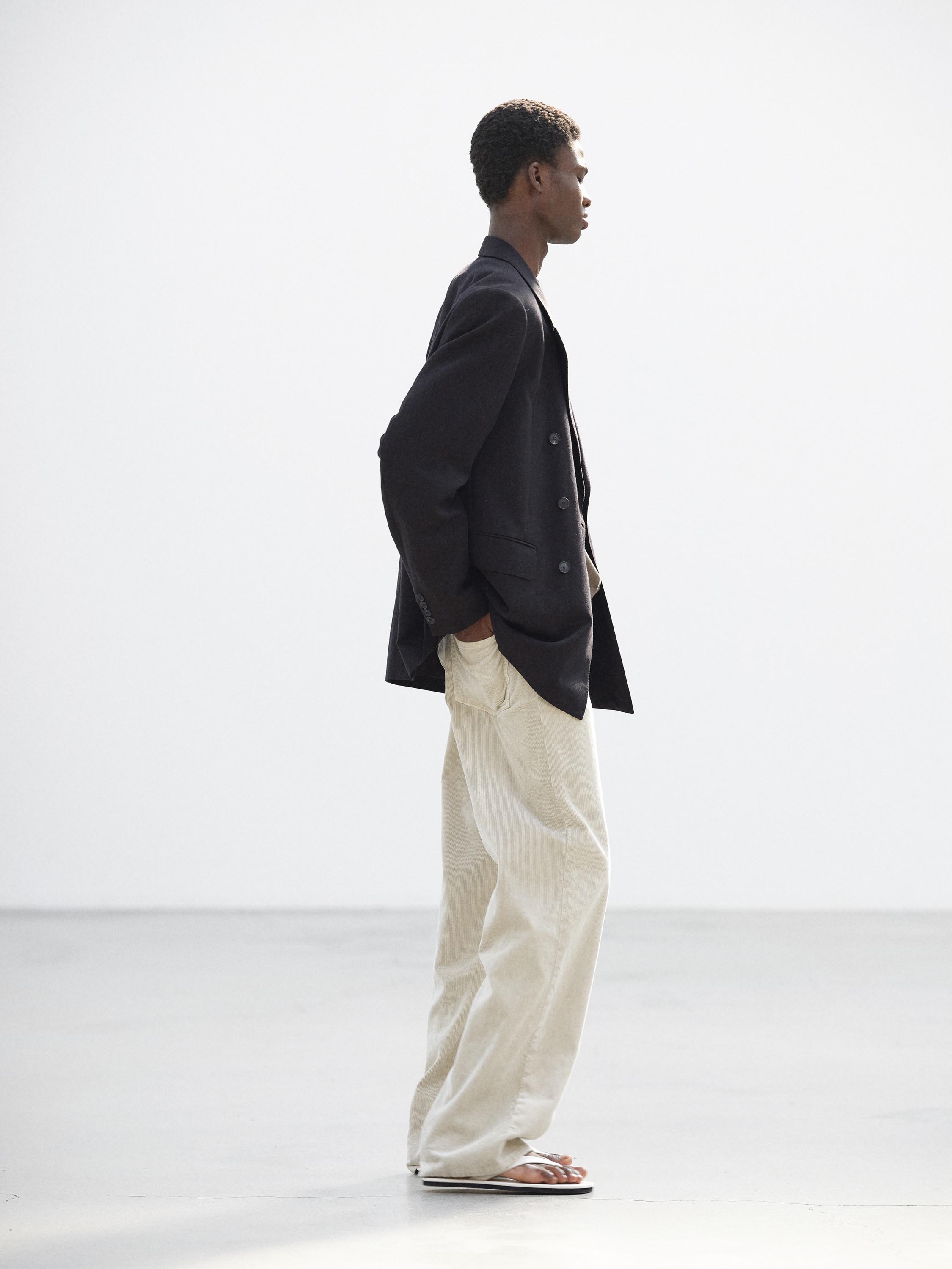 WOOL COTTON LINEN OX DOUBLE-BREASTED JACKET 詳細画像 BLACK 4