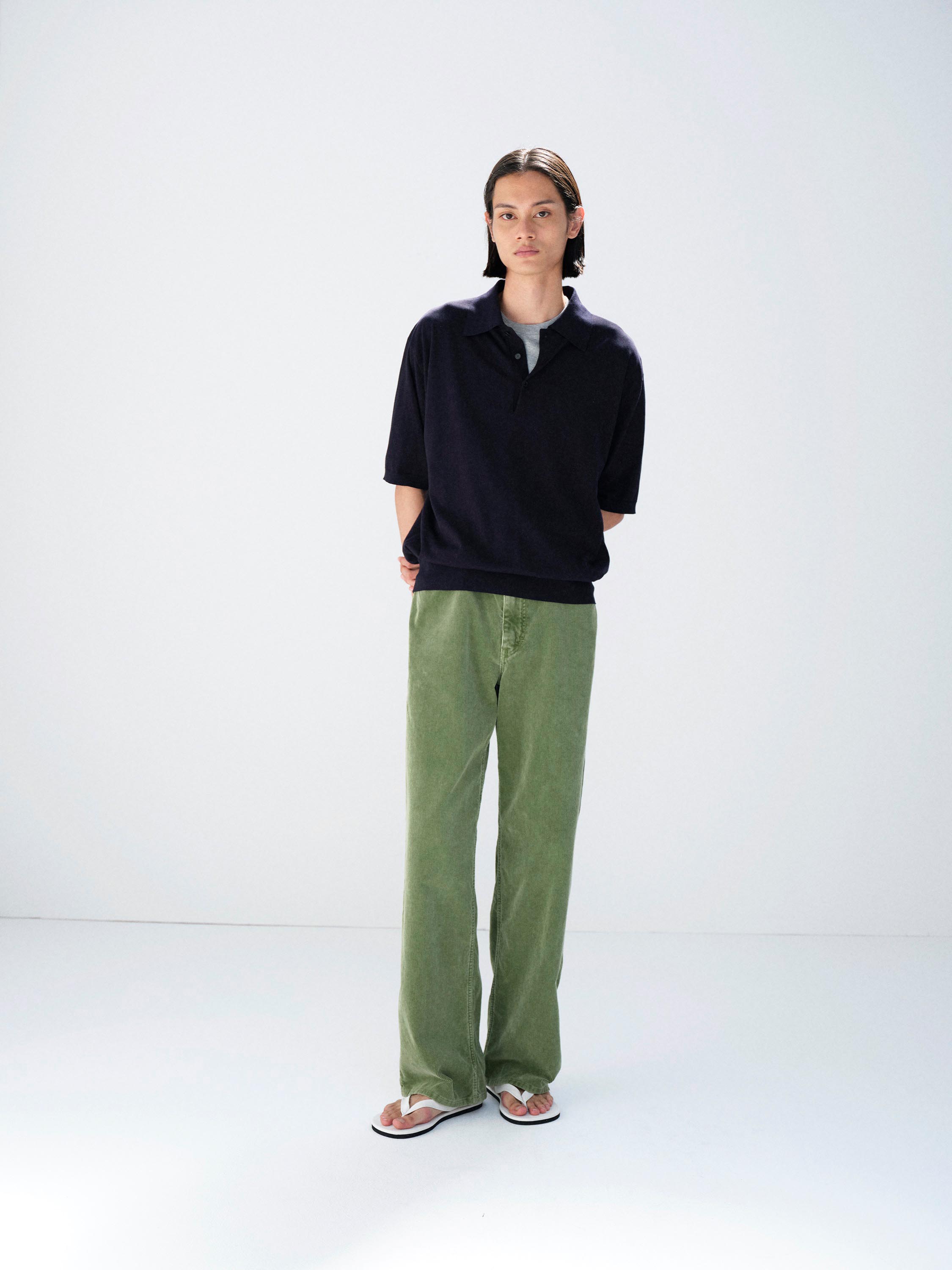 GARMENT-DYED FINX CORDUROY 5P WIDE PANTS 詳細画像 DUSTY GREEN 1