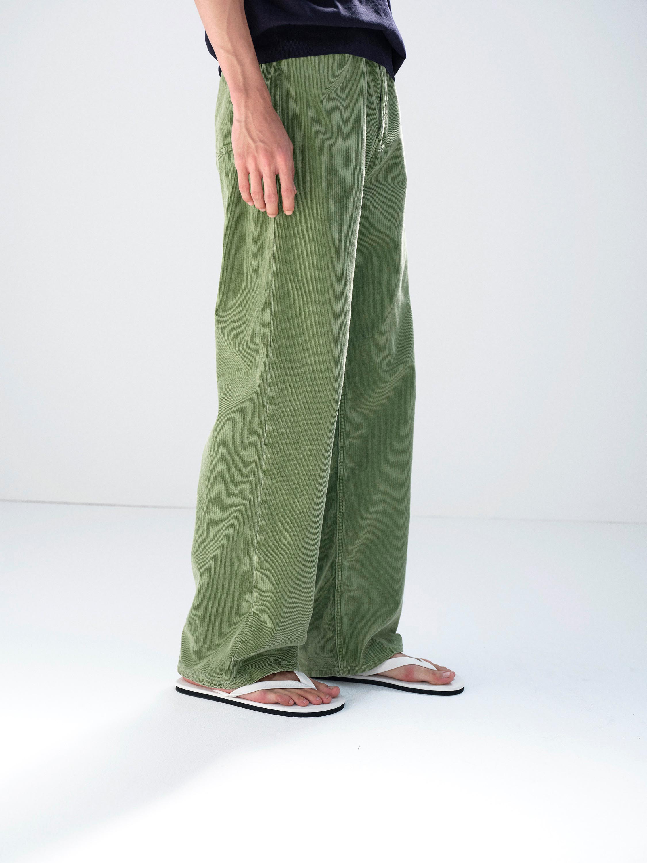 GARMENT-DYED FINX CORDUROY 5P WIDE PANTS 詳細画像 DUSTY GREEN 3