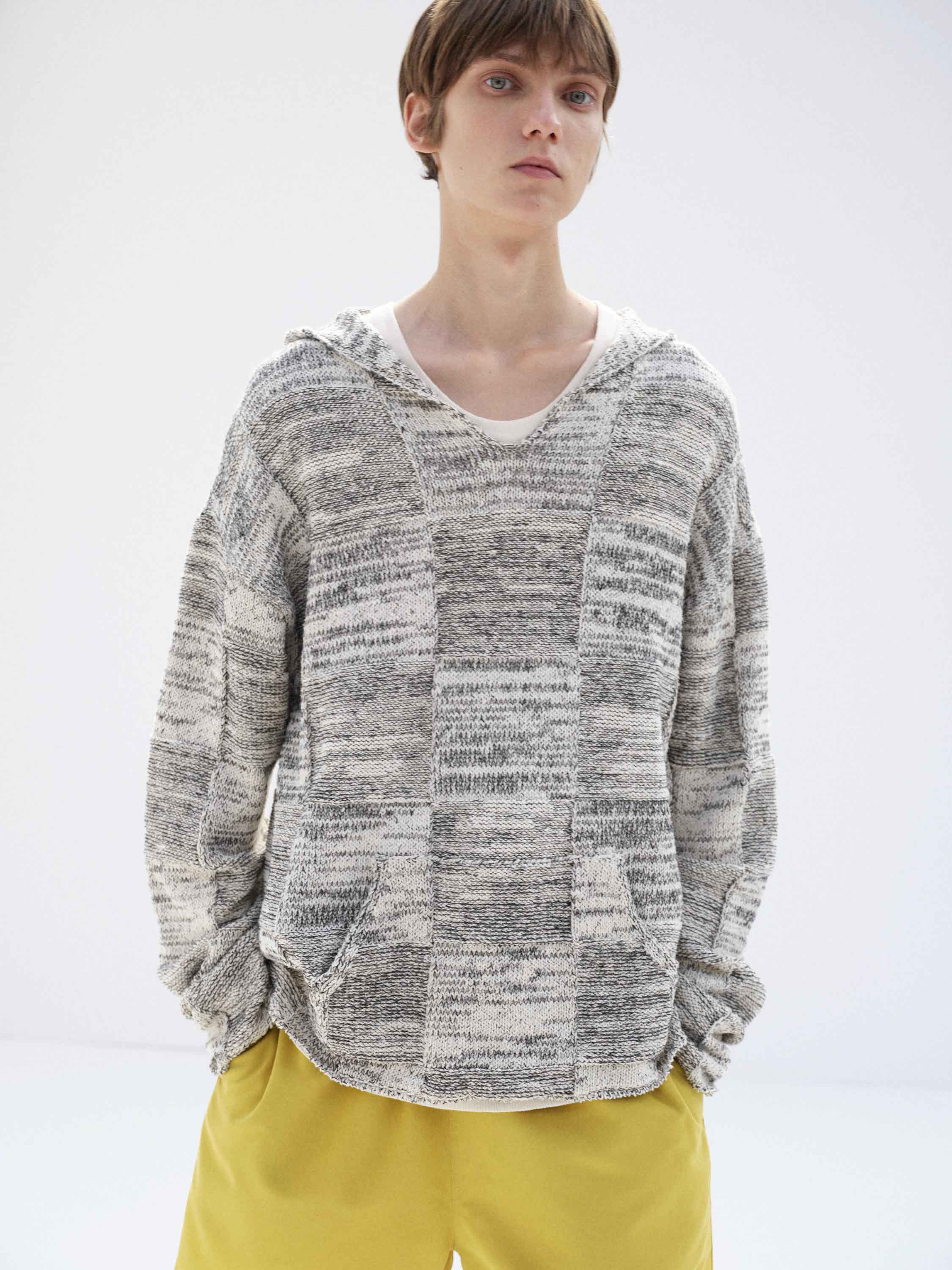 STRUCTURED COTTON LINEN PANEL KNIT P/O PARKA 詳細画像 OFF WHITE &times; BLACK 2