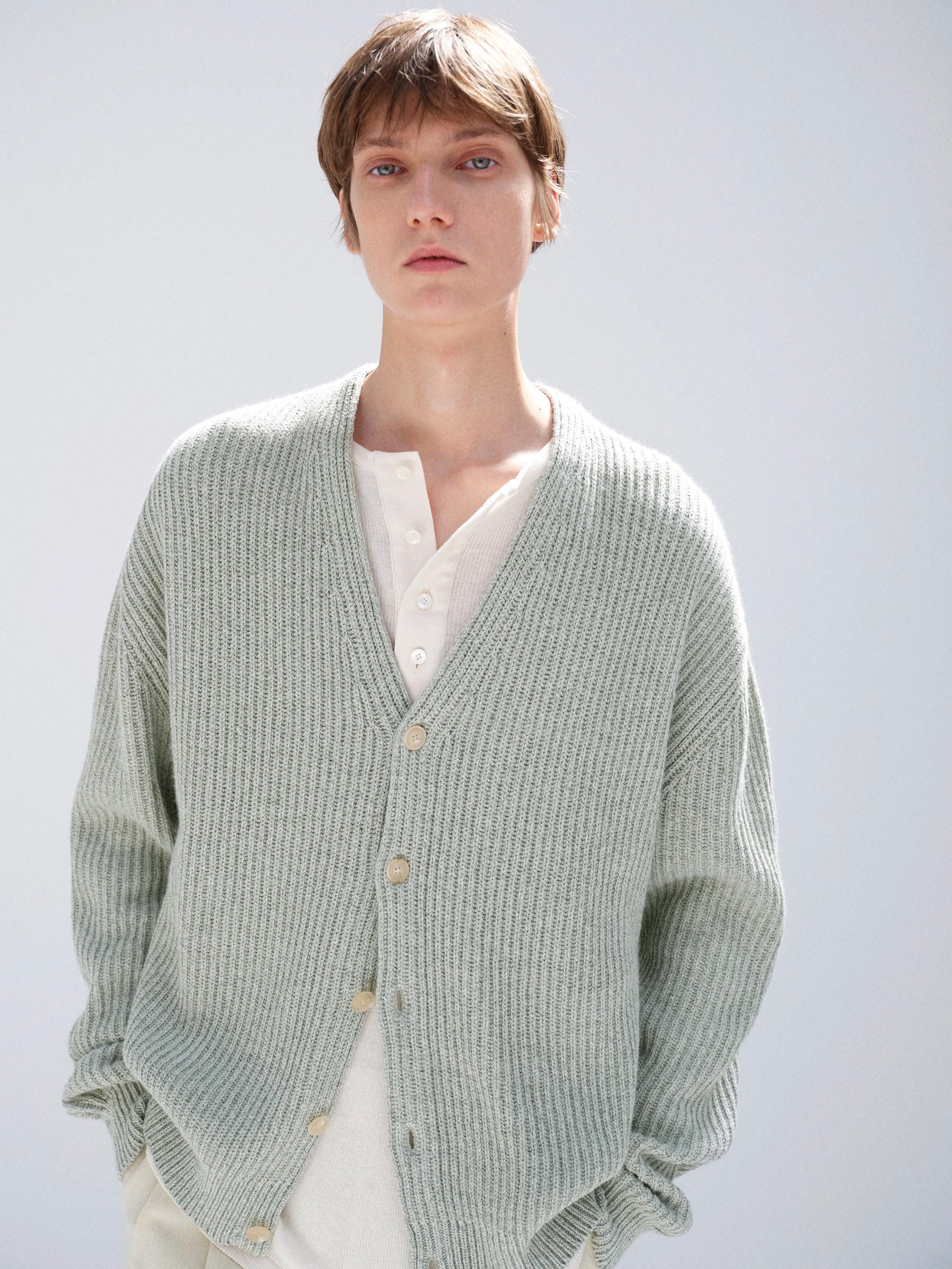 CASHMERE SILK MELANGE KNIT CARDIGAN 詳細画像 MIX MINT GRAY 2