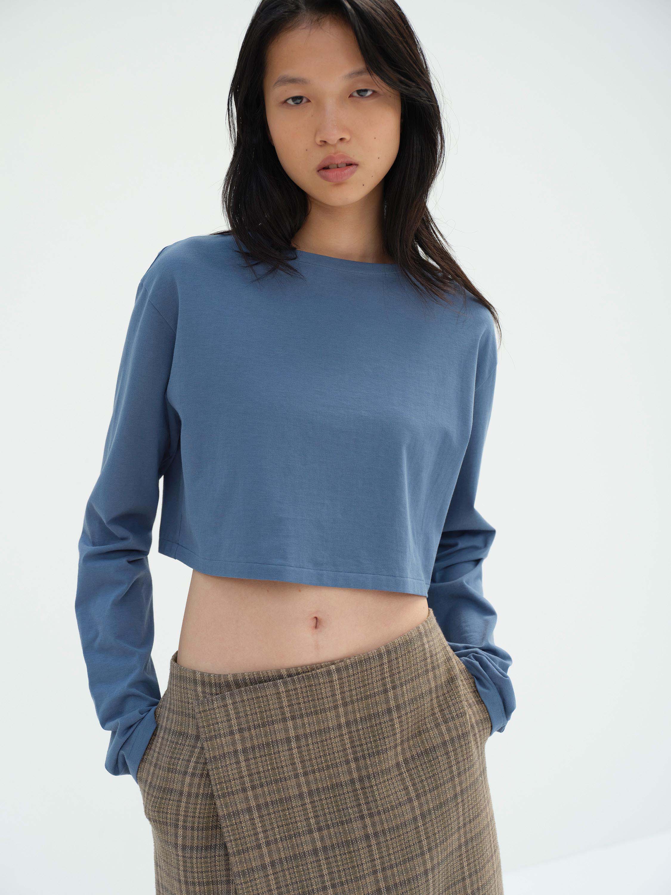 HIGH GAUGE COTTON JERSEY BOAT NECK L/S TEE 詳細画像 DUSTY BLUE 1