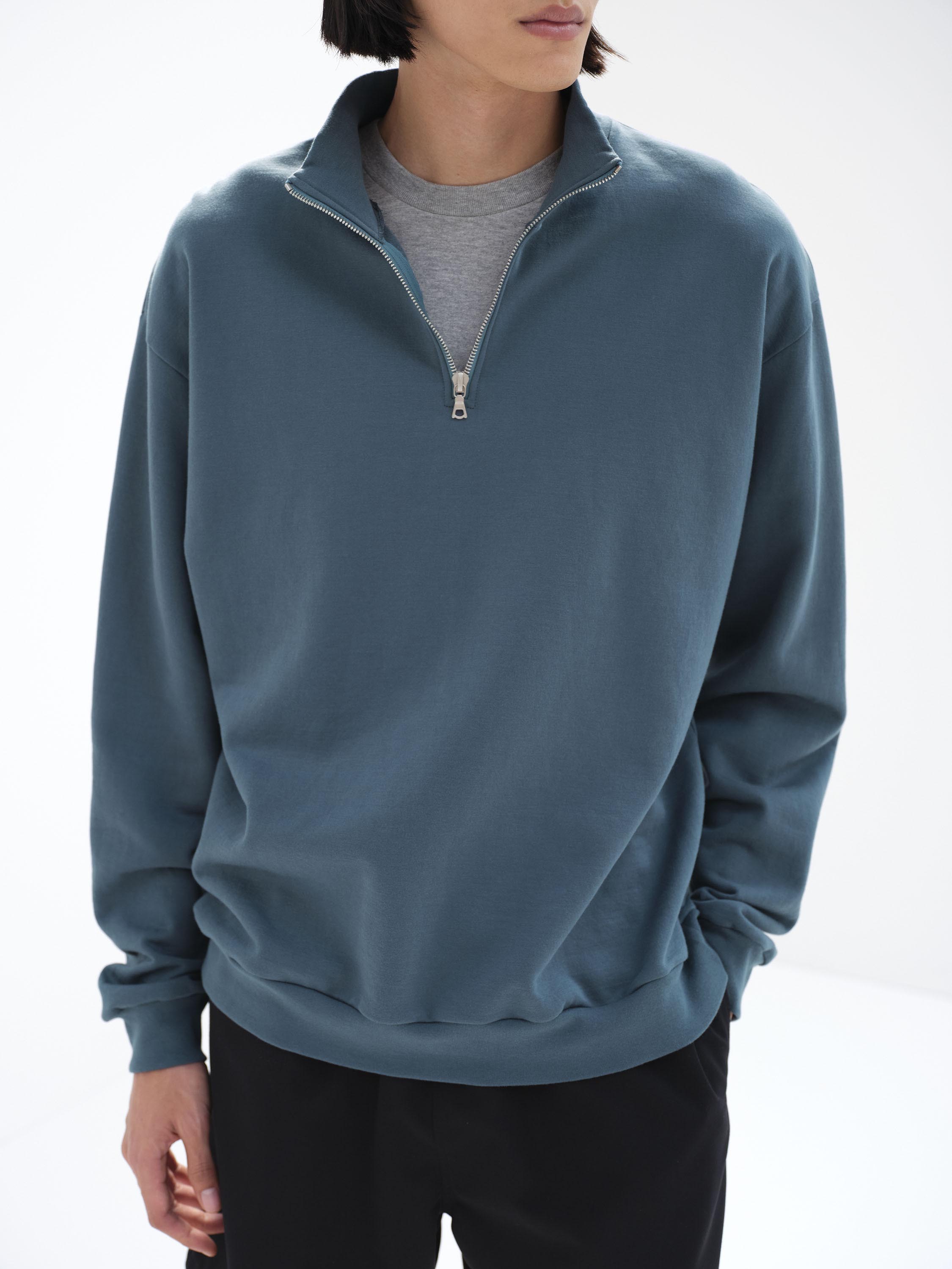ELASTIC HIGH GAUGE SWEAT HALF ZIP P/O 詳細画像 DUSTY BLUE 1