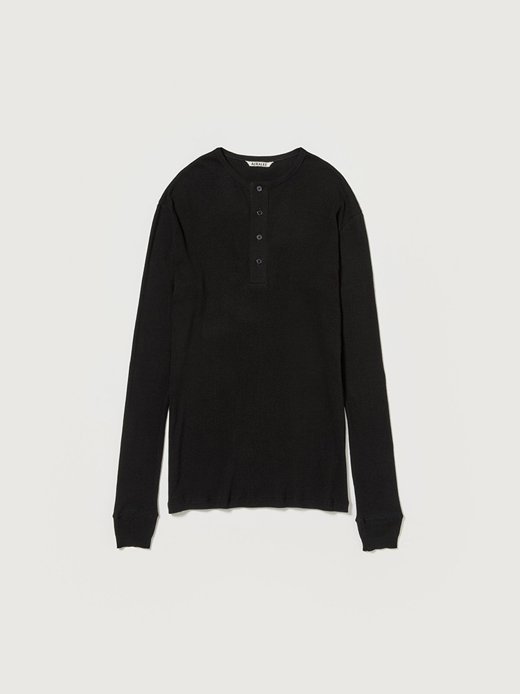 ORGANIC SOFT RIB HENLEY NECK P/O - AURALEE Official Website