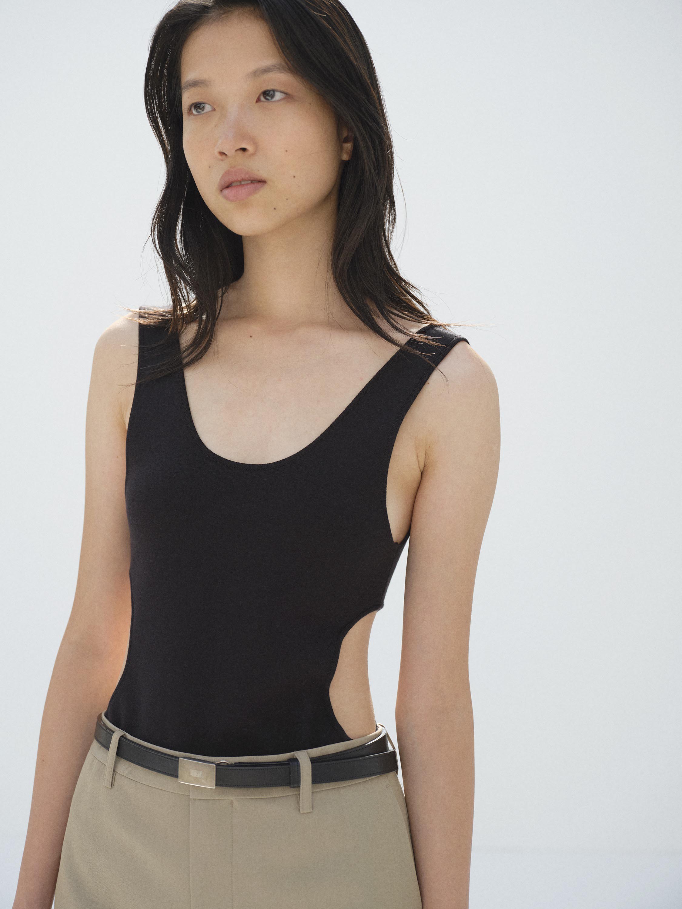 DOUBLE FACED SILK COTTON KNIT LONG TANK 詳細画像 BLACK 3