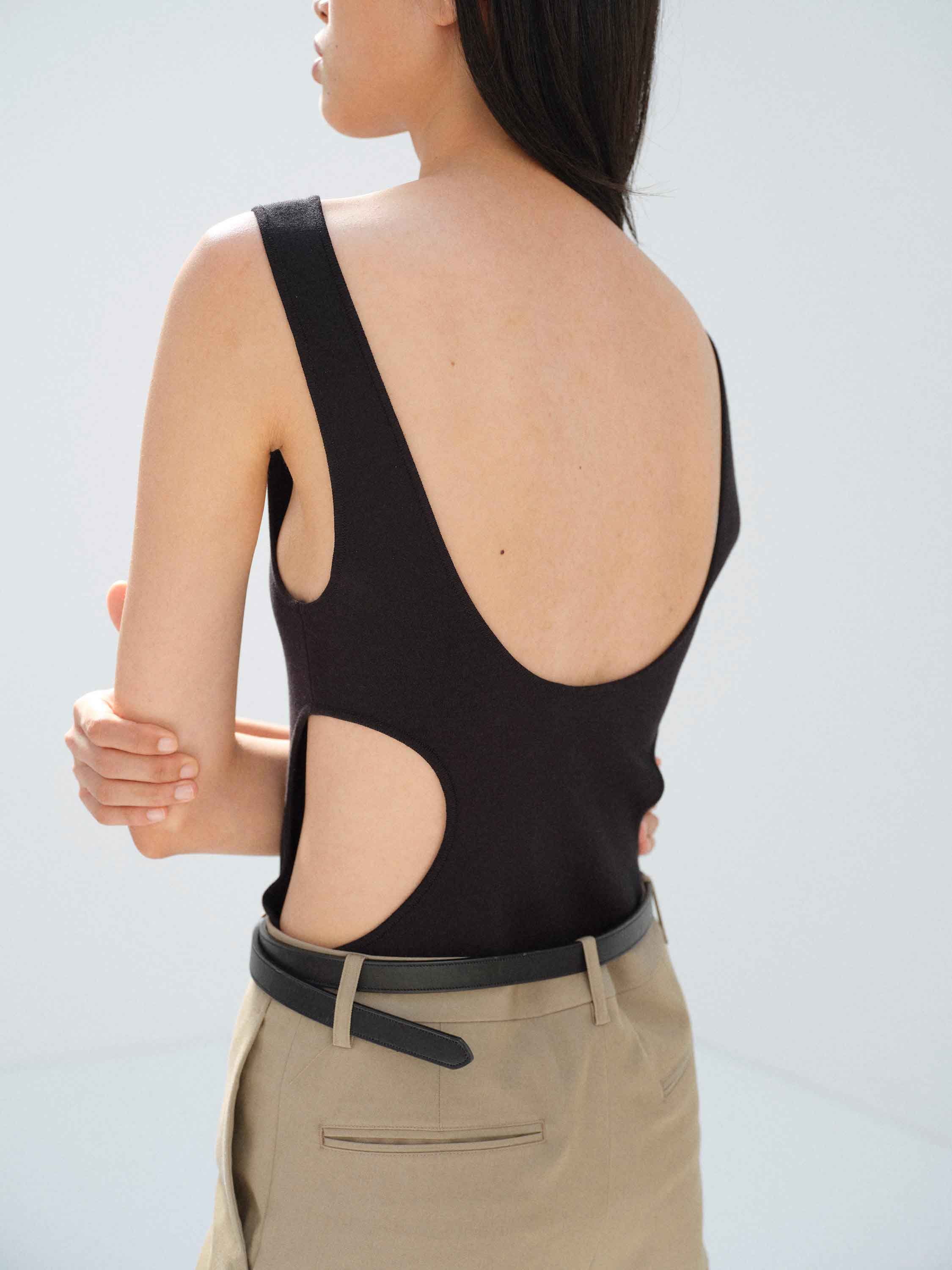 DOUBLE FACED SILK COTTON KNIT LONG TANK 詳細画像 BLACK 4