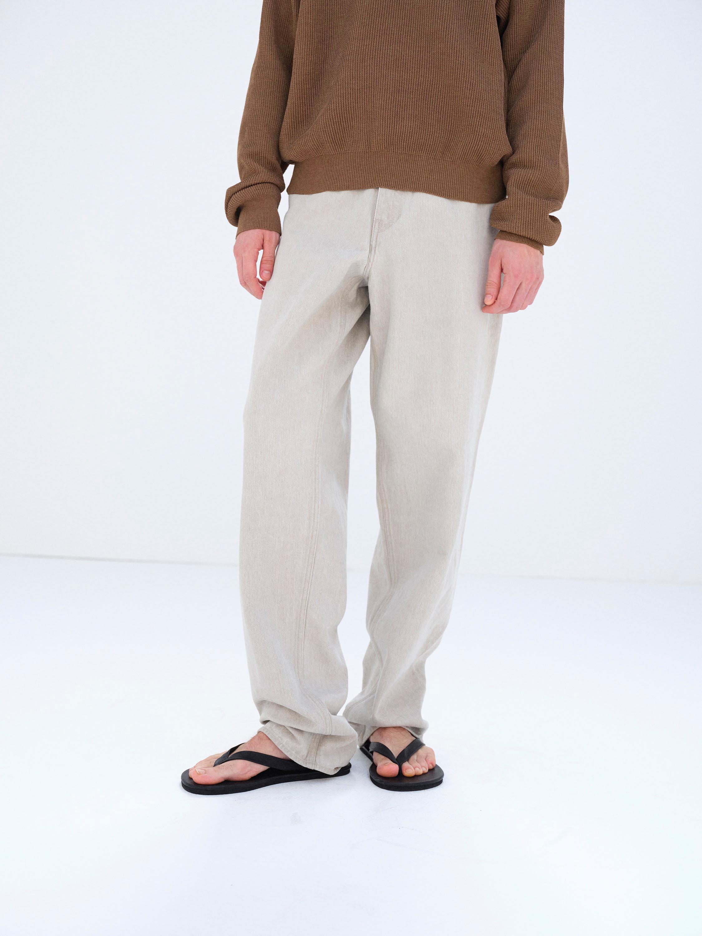 FADED HARD TWIST BROWN DENIM WIDE PANTS 詳細画像 LIGHT GRAY 1
