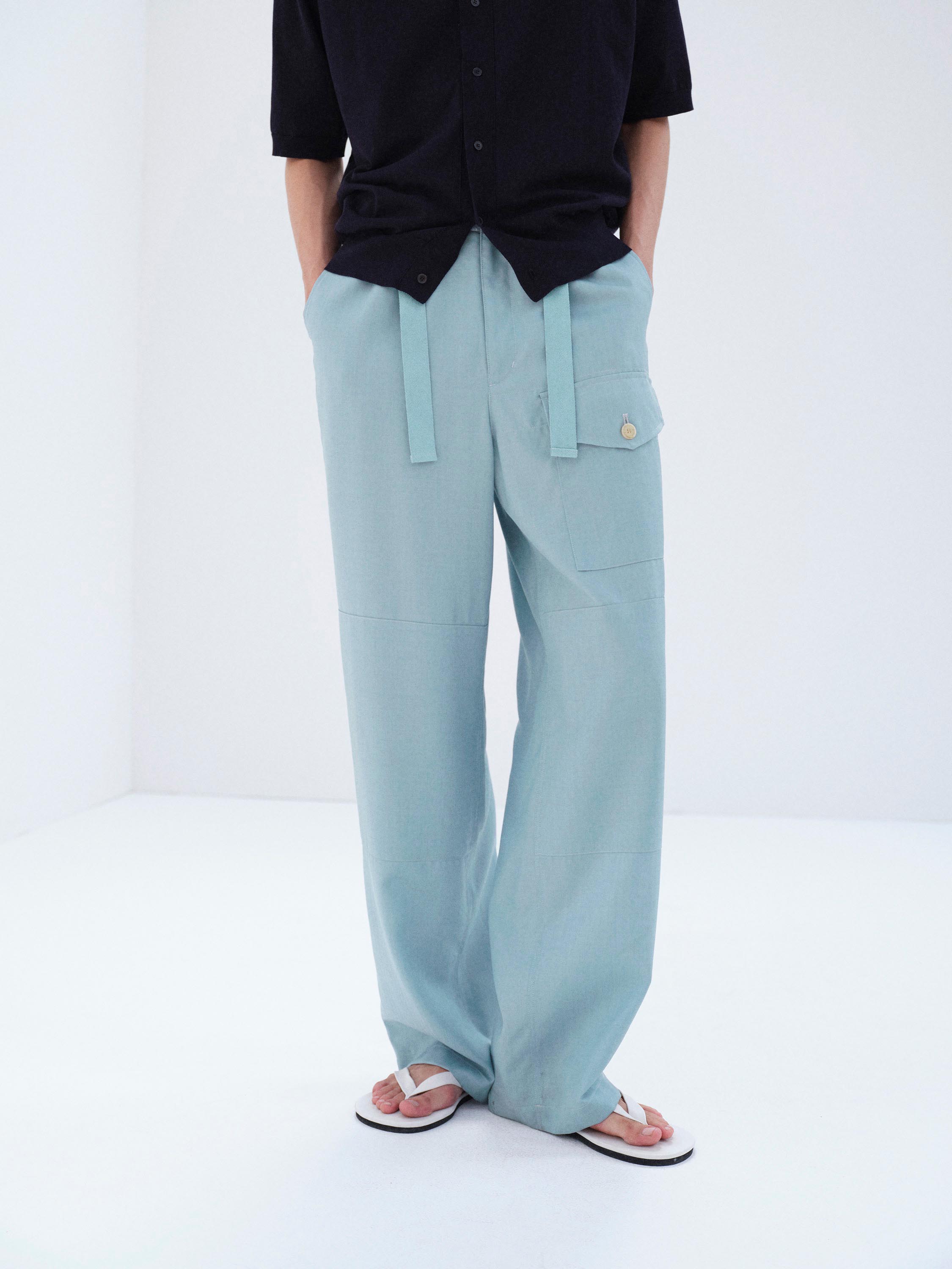 WOOL HERRINGBONE CARGO PANTS 詳細画像 DUSTY BLUE 1