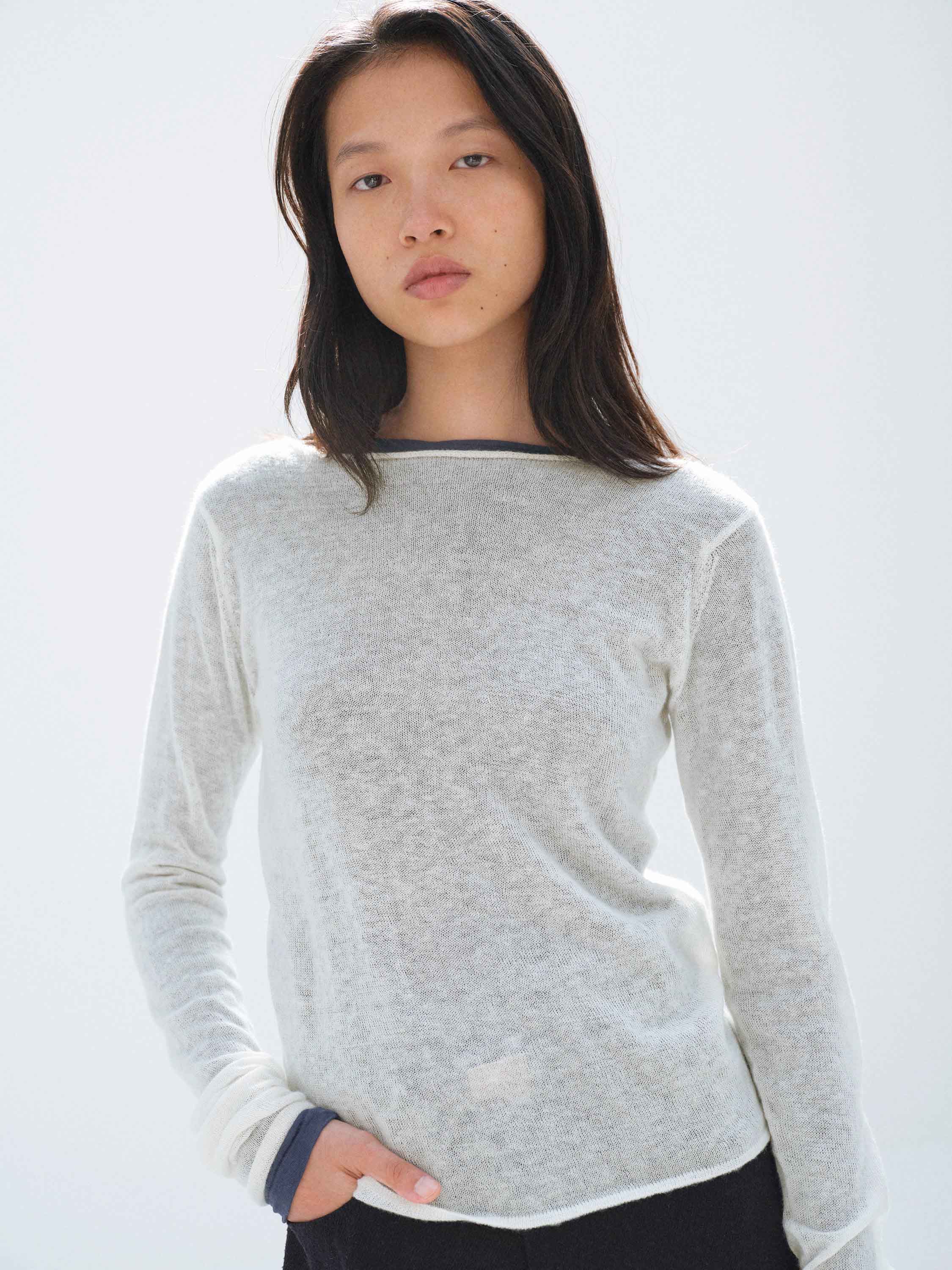 SHEER CASHMERE KNIT BOAT NECK P/O 詳細画像 IVORY WHITE 2