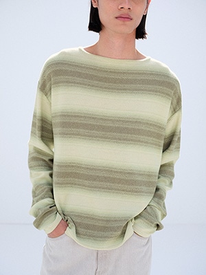 COTTON SILK GRADIENT STRIPE KNIT BOAT NECK P/O