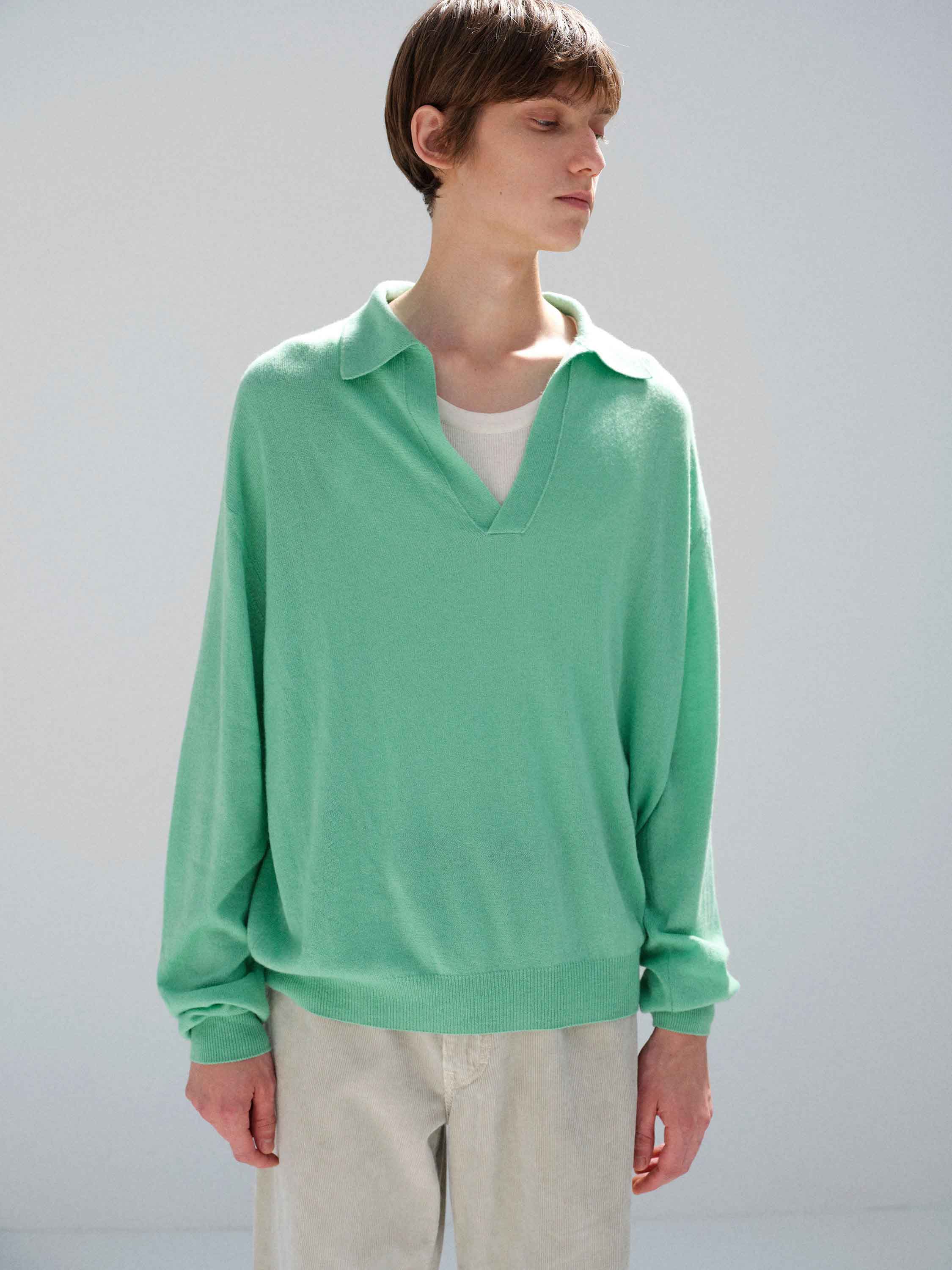 SUPER FINE CASHMERE SILK KNIT SKIPPER POLO 詳細画像 MINT GREEN 1