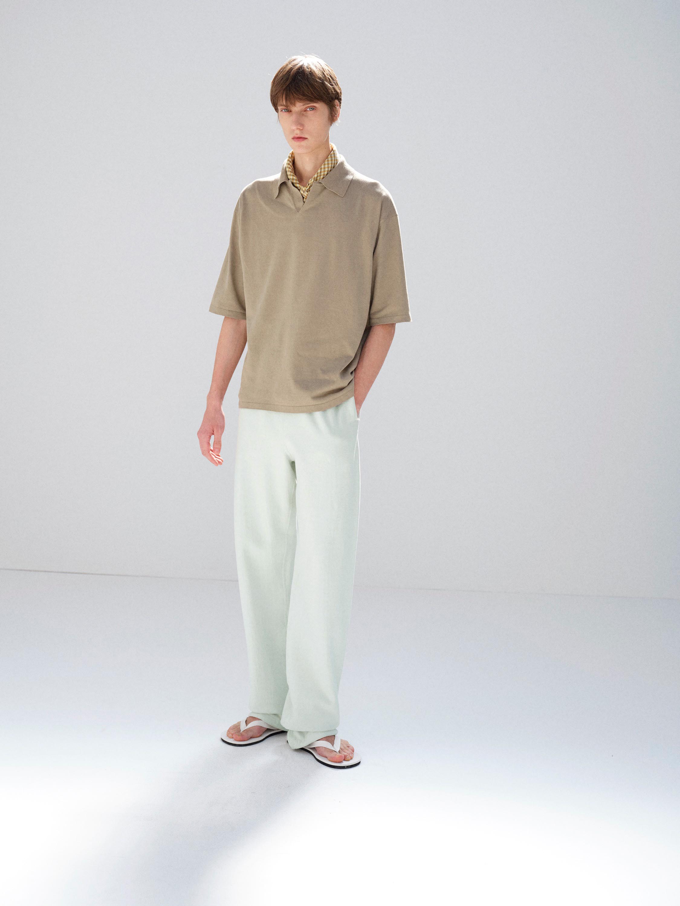 HIGH GAUGE TUSSAH SILK KNIT SKIPPER POLO 詳細画像 KHAKI BEIGE 1