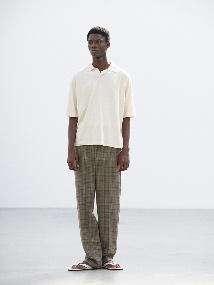 SILK LINEN NEP CHECK SLACKS - AURALEE Official Website