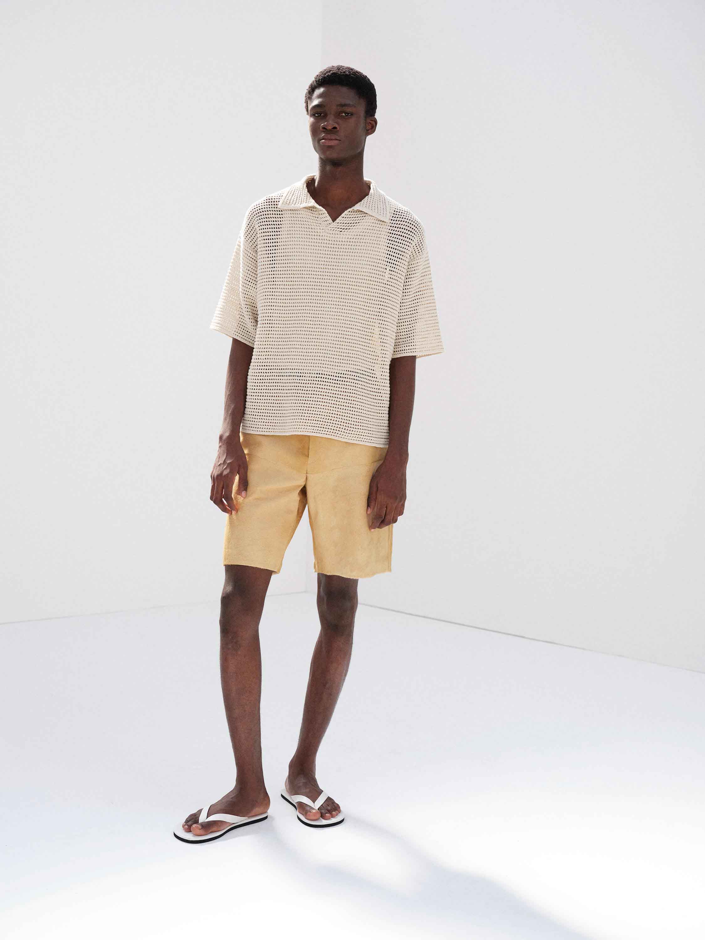 TUSSAH SILK COTTON MESH KNIT SKIPPER POLO 詳細画像 IVORY 1