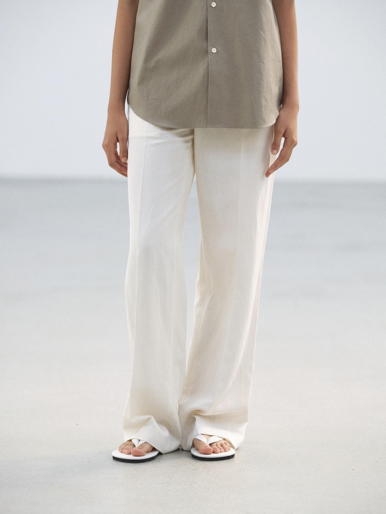 HIGH-TWIST WOOL LINEN TWILL SLACKS