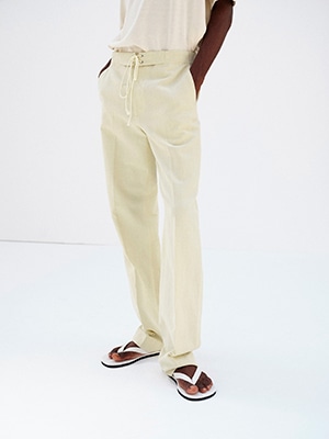 WOOL COTTON LINEN OX DRAWSTRING PANTS