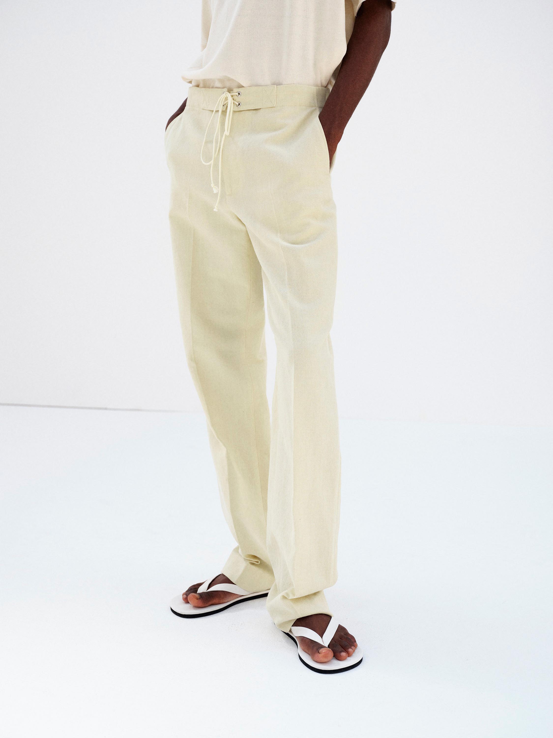 WOOL COTTON LINEN OX DRAWSTRING PANTS