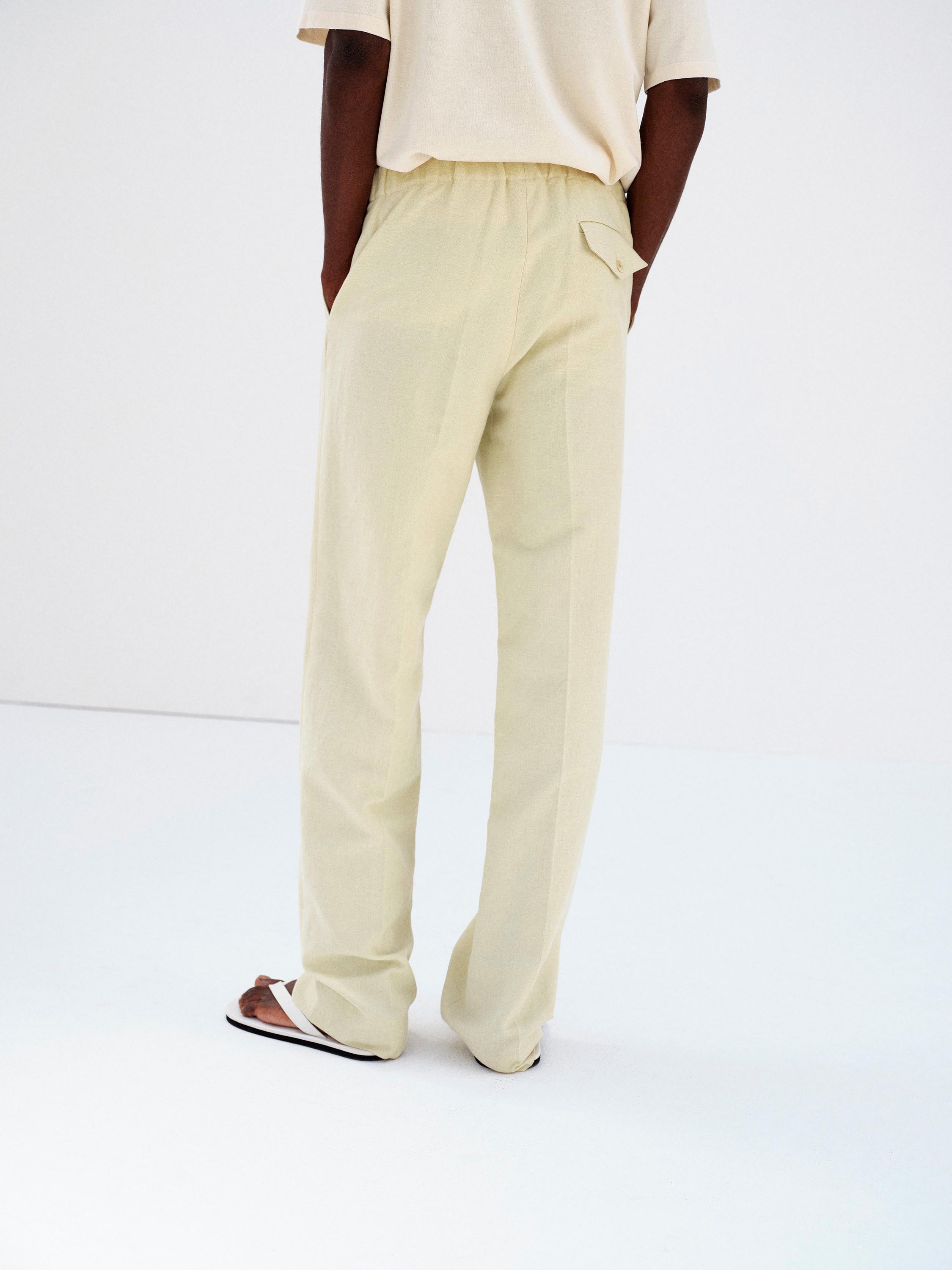 WOOL COTTON LINEN OX DRAWSTRING PANTS 詳細画像 LIME BEIGE 4