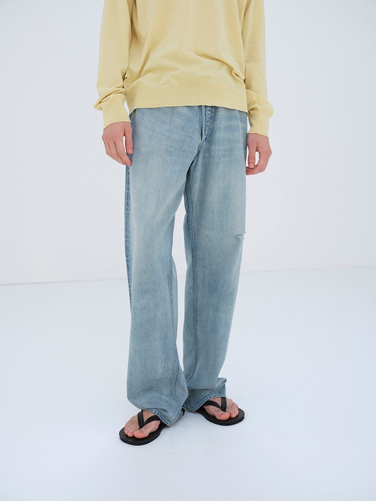 FADED SELVEDGE LIGHT DENIM WIDE PANTS
