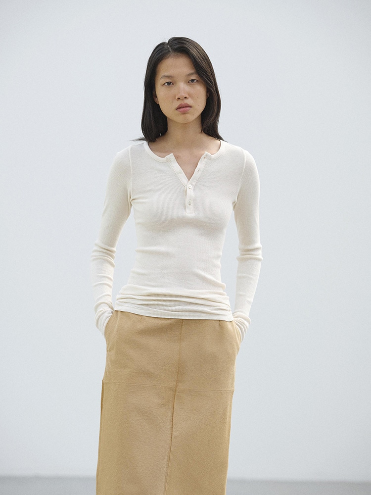 ORGANIC SOFT RIB HENLEY NECK P/O - AURALEE Official Website