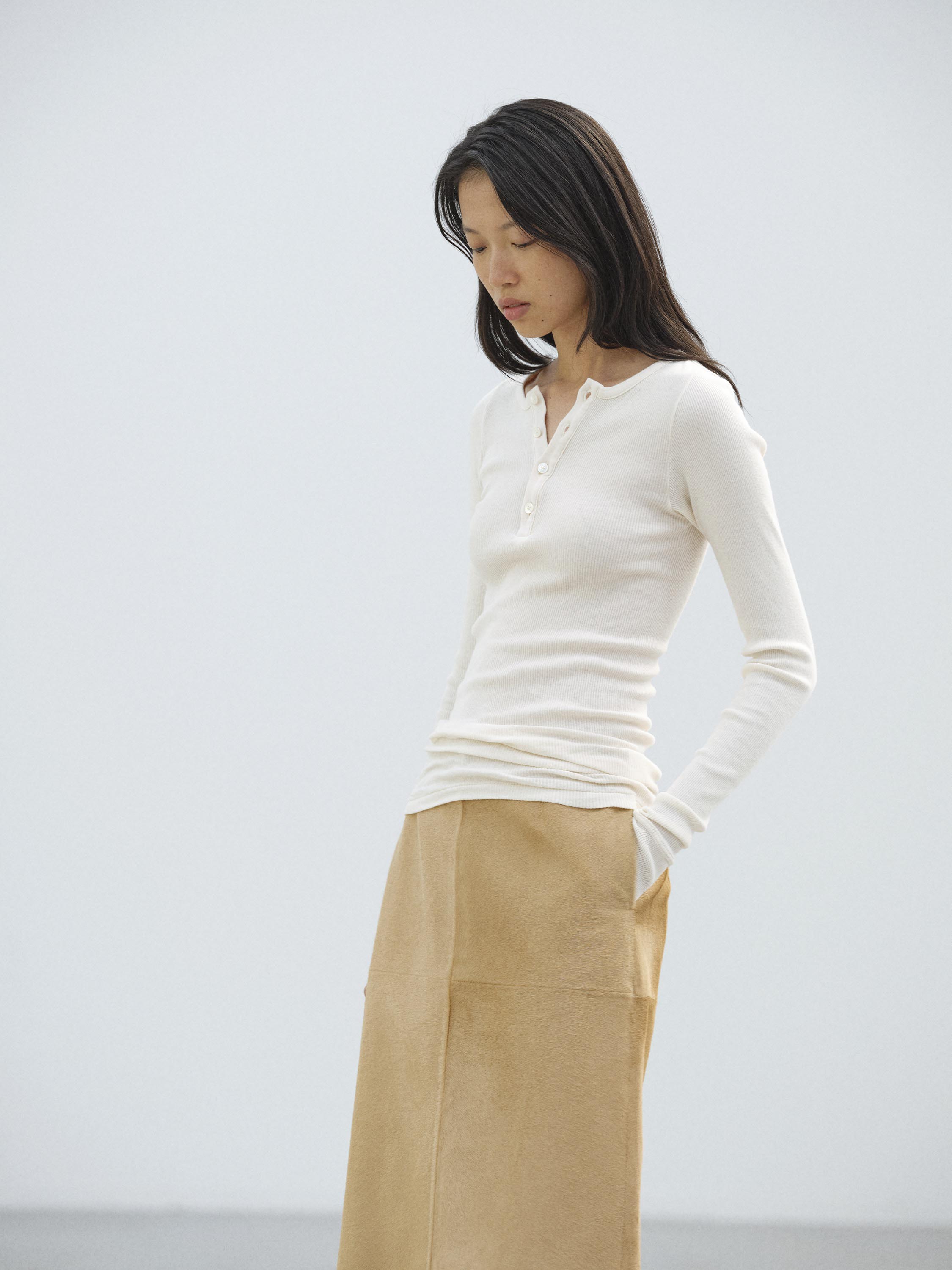 ORGANIC SOFT RIB HENLEY NECK P/O 詳細画像 IVORY 2