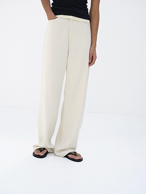 SILK NEP DENIM 5P WIDE PANTS