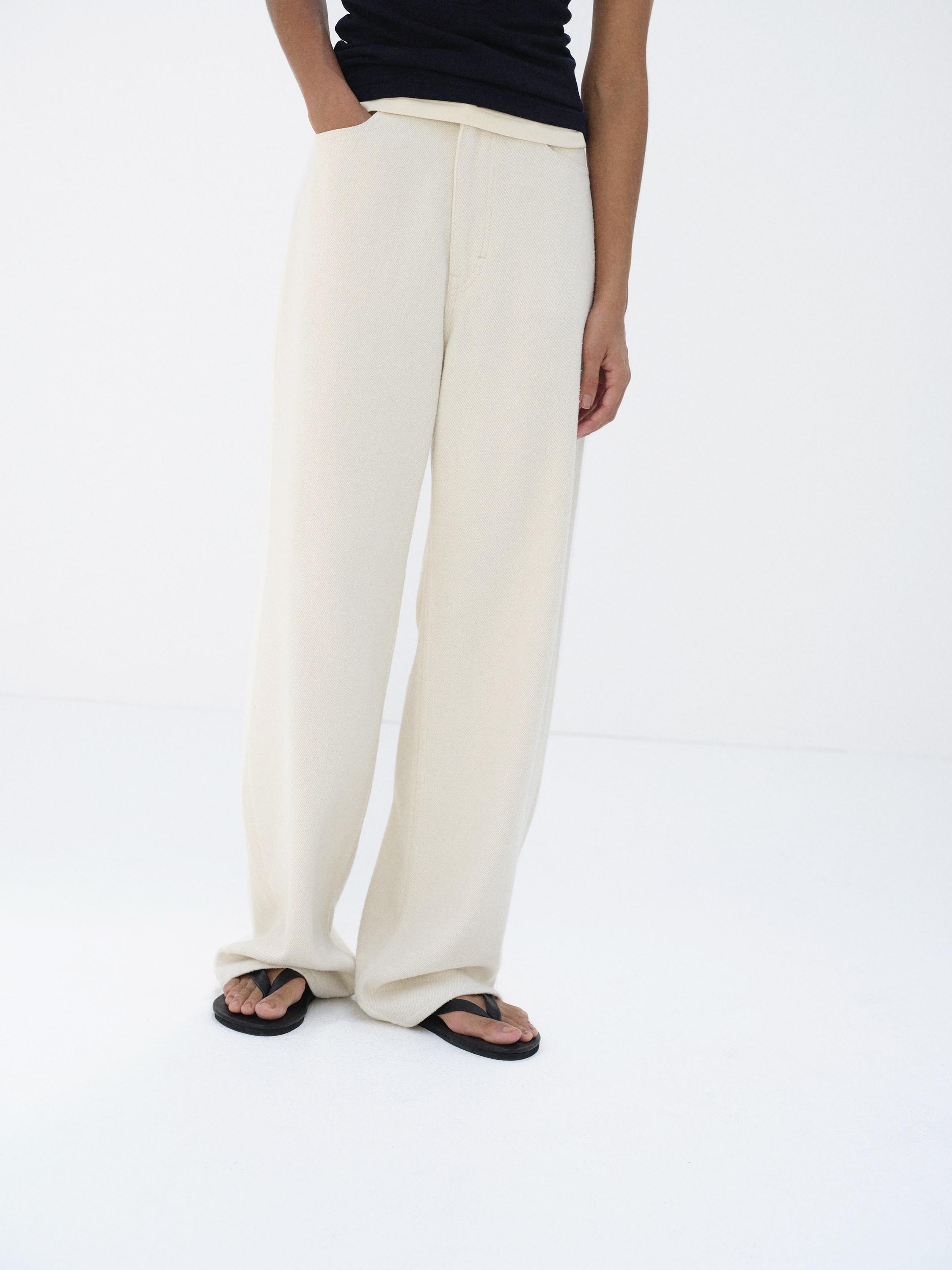SILK NEP DENIM 5P WIDE PANTS