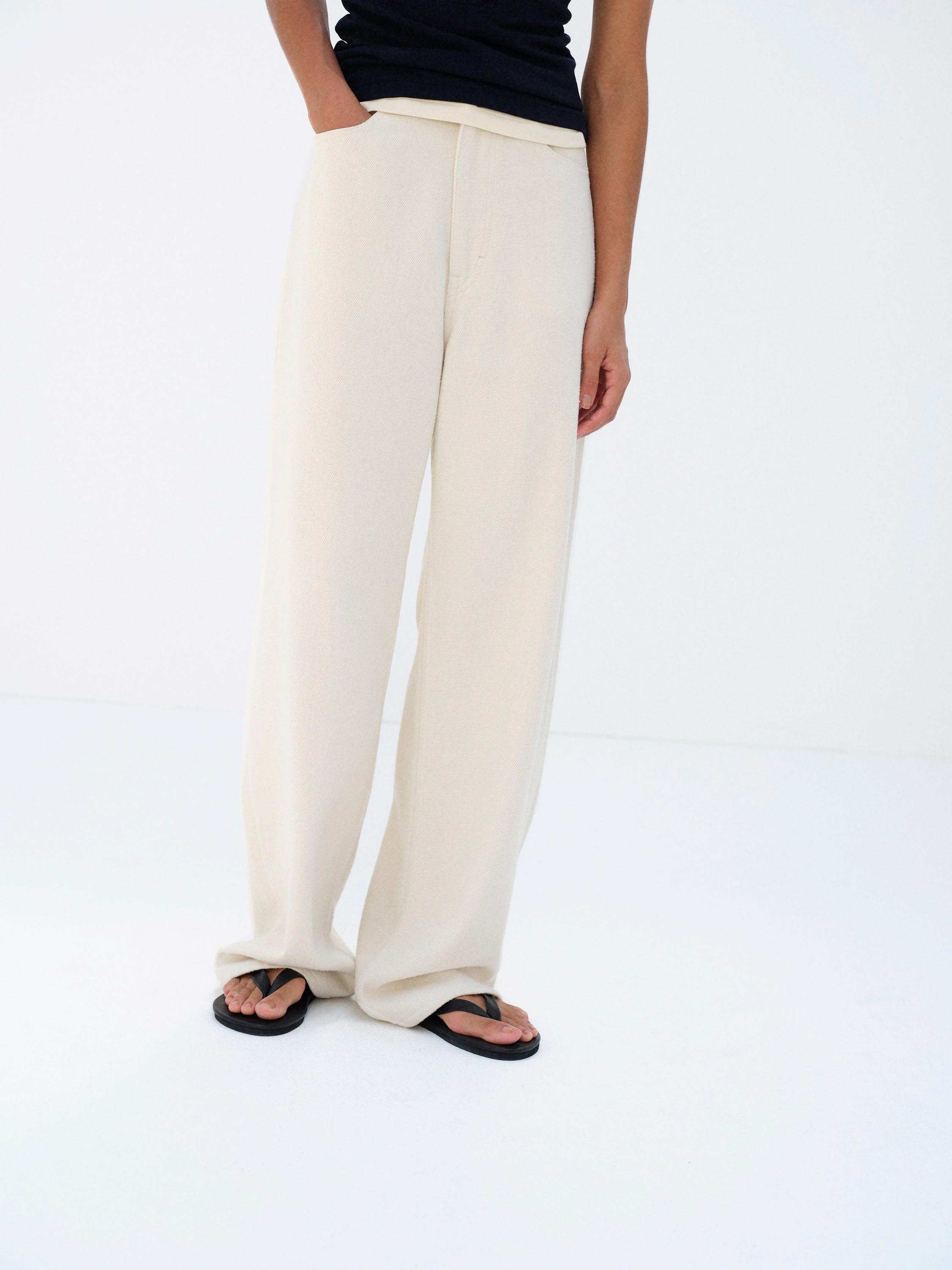 SILK NEP DENIM 5P WIDE PANTS 詳細画像 IVORY WHITE 1