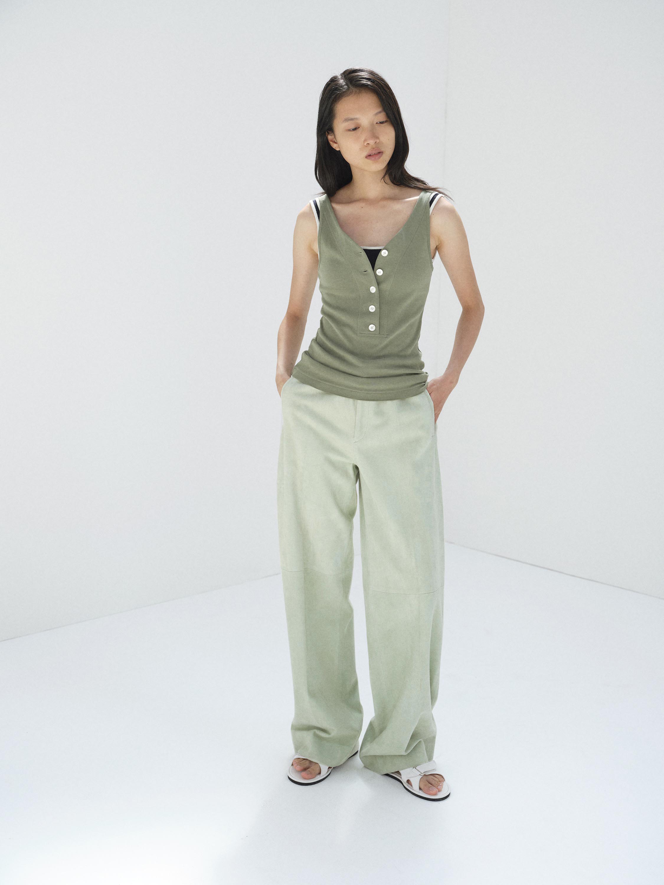 SILKY GRAIN SUEDE DRAWSTRING PANTS 詳細画像 DUSTY MINT 3