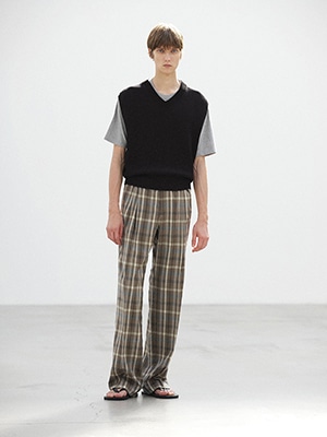 SUPER FINE TROPICAL WOOL CHECK TWO-TUCK SLACKS