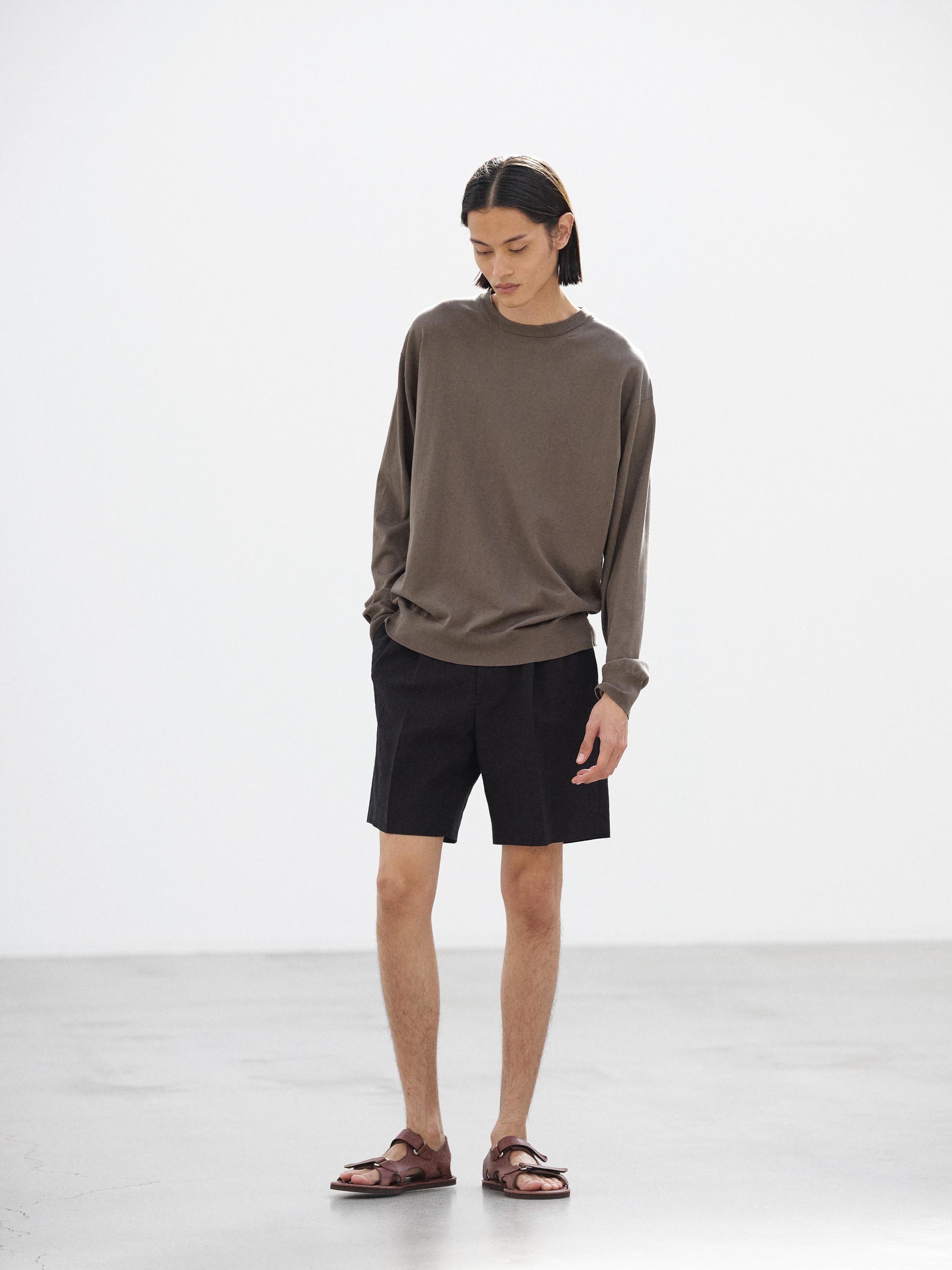 WOOL COTTON LINEN OX SHORTS 詳細画像 BLACK 1