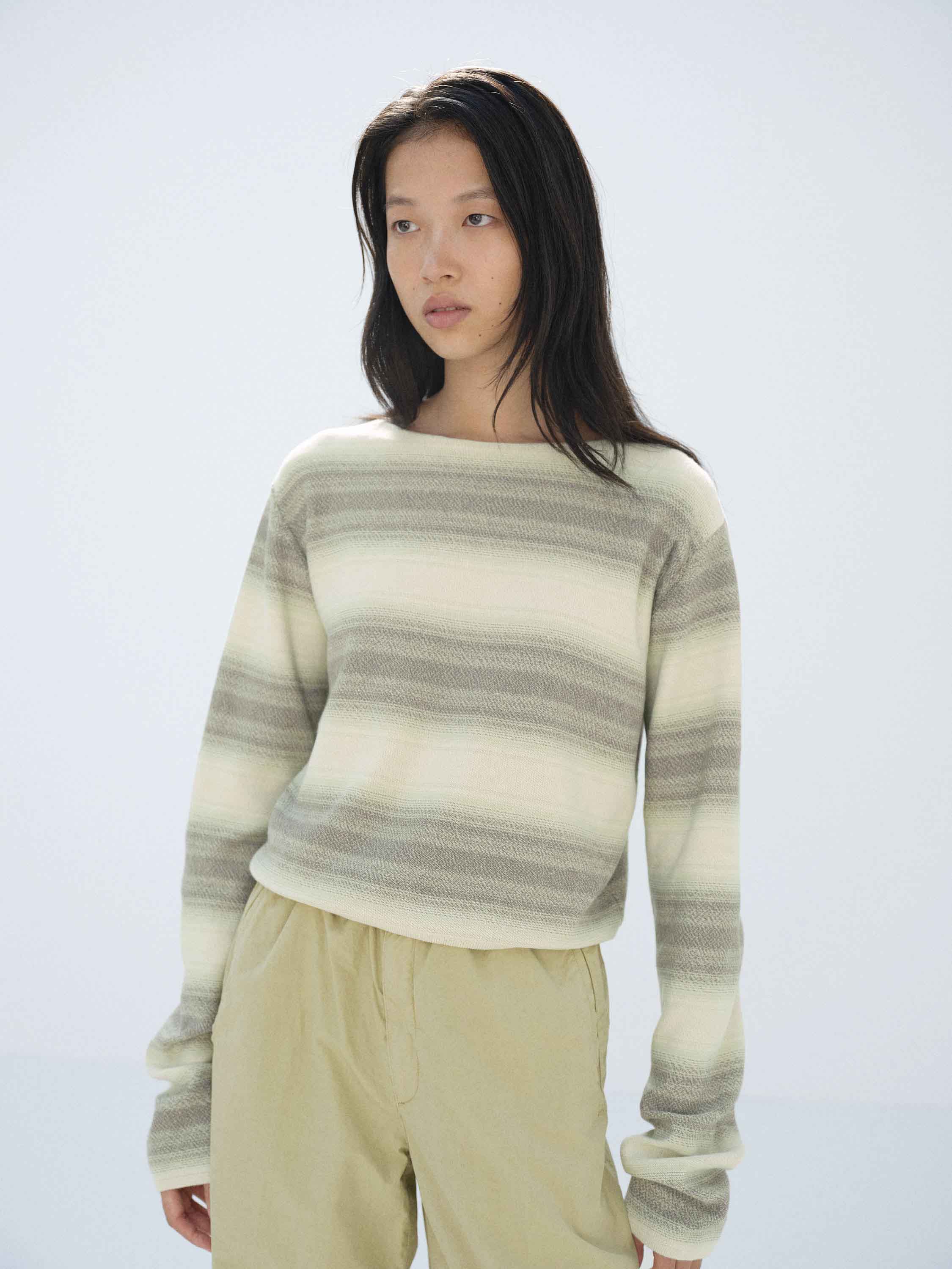 COTTON SILK GRADIENT STRIPE KNIT BOAT NECK P/O 詳細画像 LIME GRAY STRIPE 2