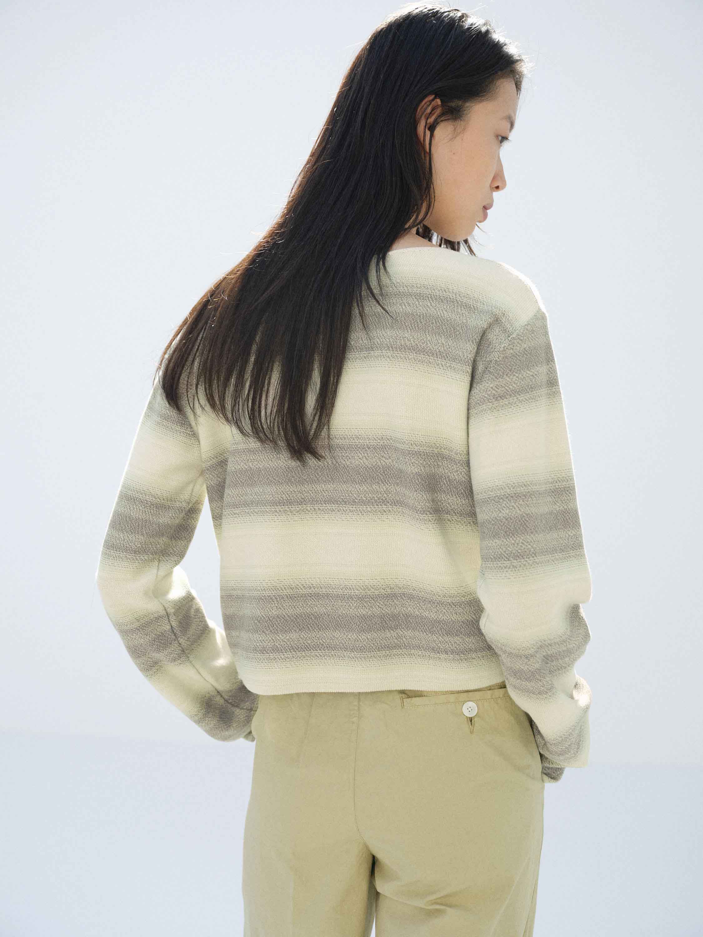 COTTON SILK GRADIENT STRIPE KNIT BOAT NECK P/O 詳細画像 LIME GRAY STRIPE 3