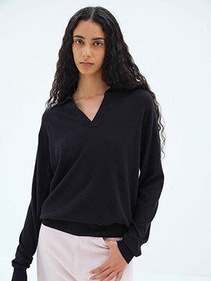 SUPER FINE CASHMERE SILK KNIT SKIPPER POLO