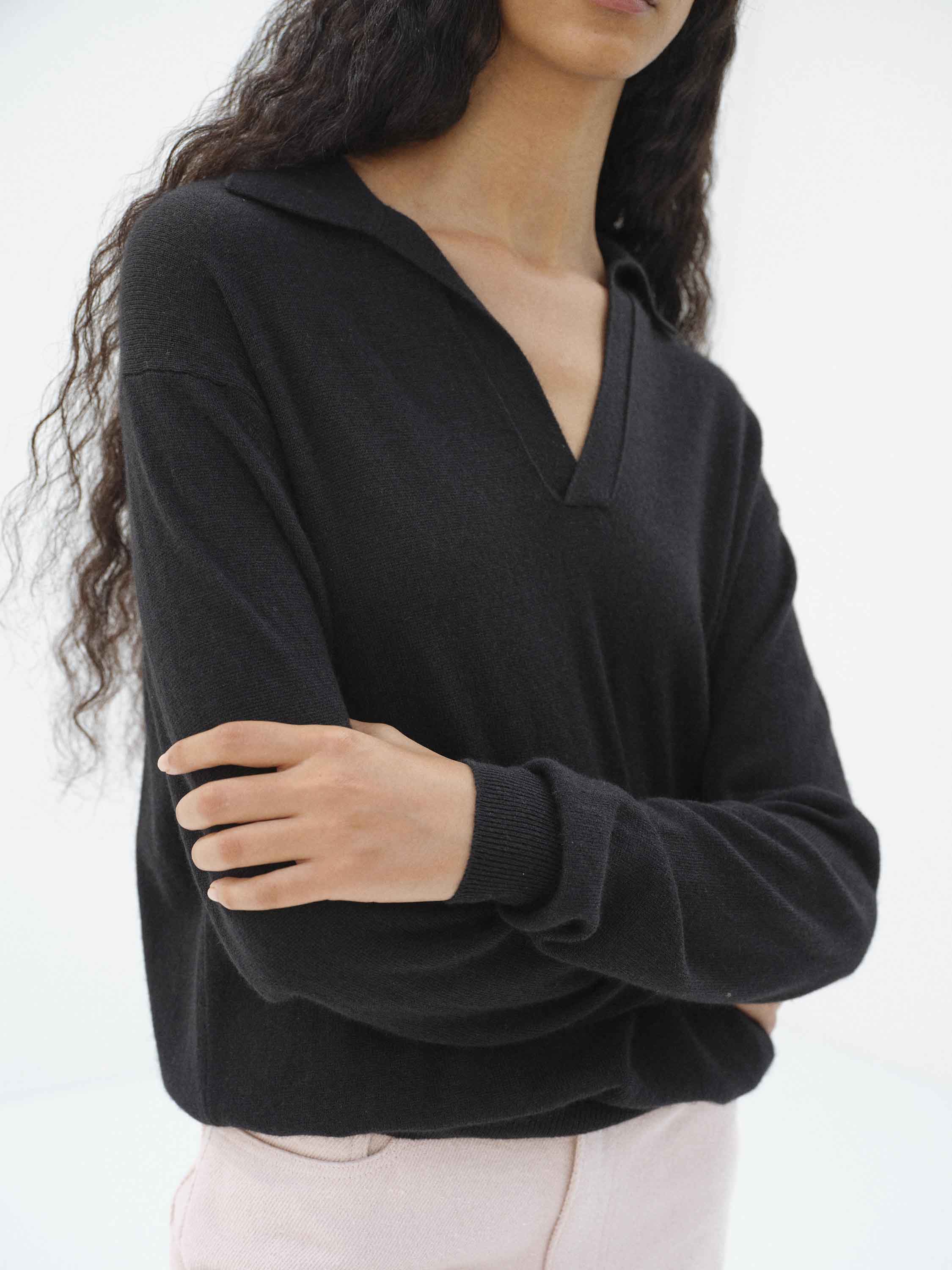 SUPER FINE CASHMERE SILK KNIT SKIPPER POLO 詳細画像 BLACK 2