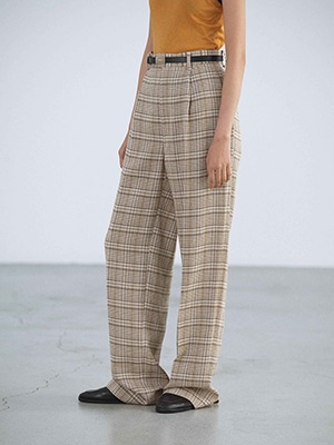SILK LINEN NEP CHECK ONE-TUCK SLACKS