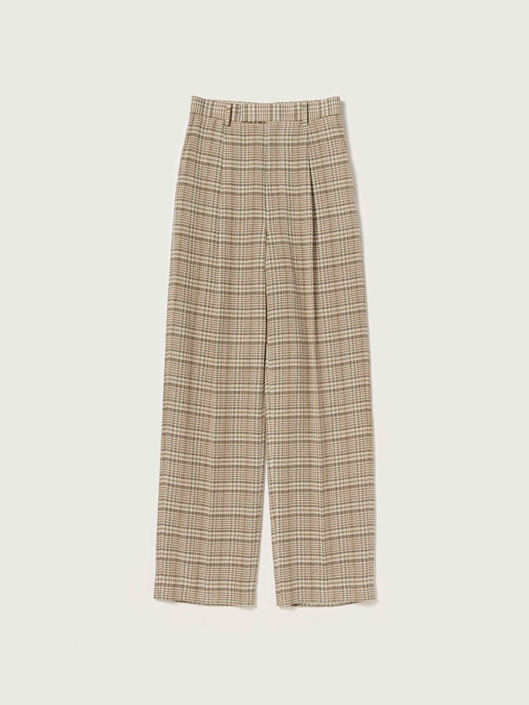 SILK LINEN NEP CHECK ONE-TUCK SLACKS