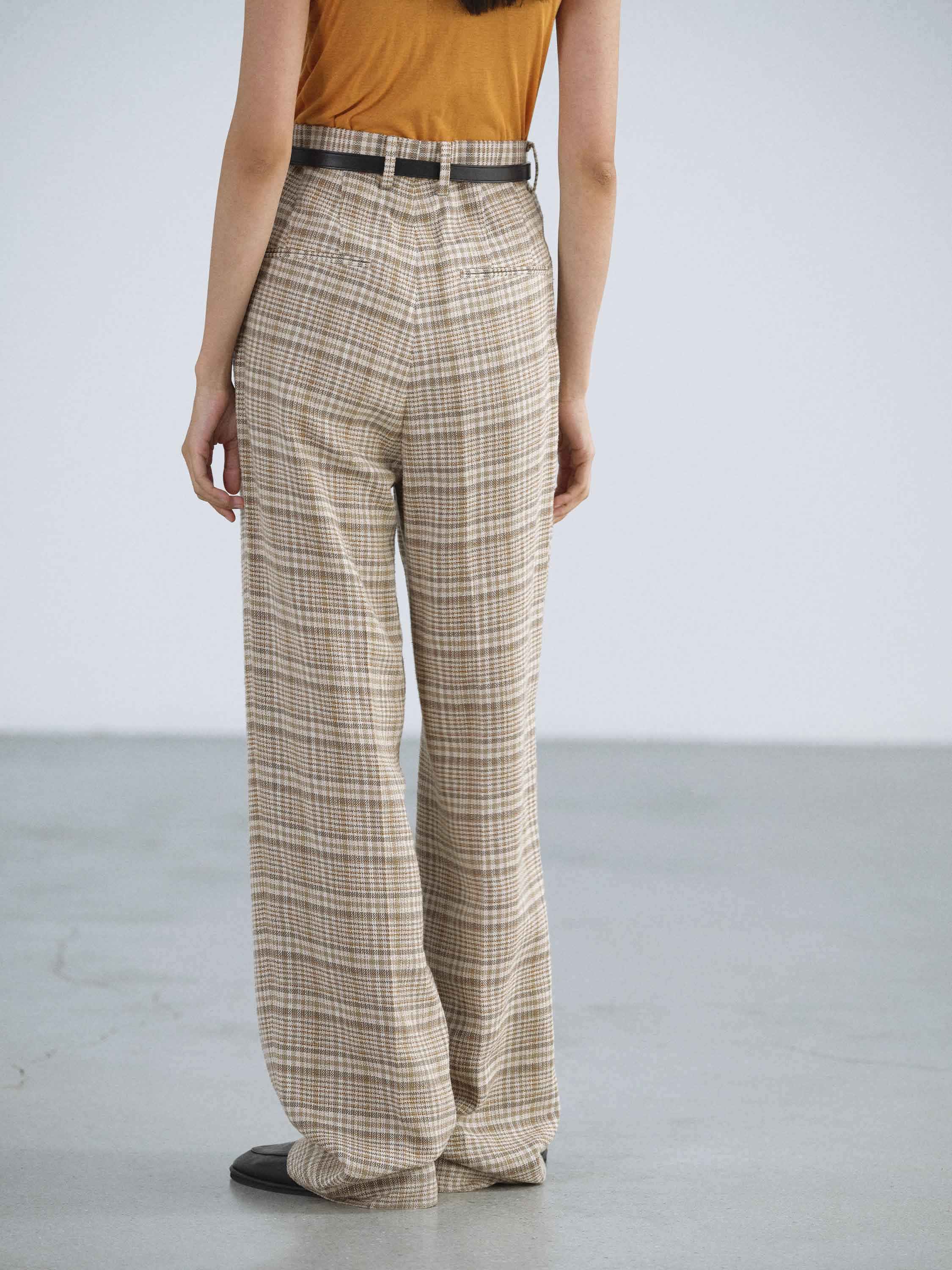 SILK LINEN NEP CHECK ONE-TUCK SLACKS 詳細画像 IVORY BEIGE CHECK 4