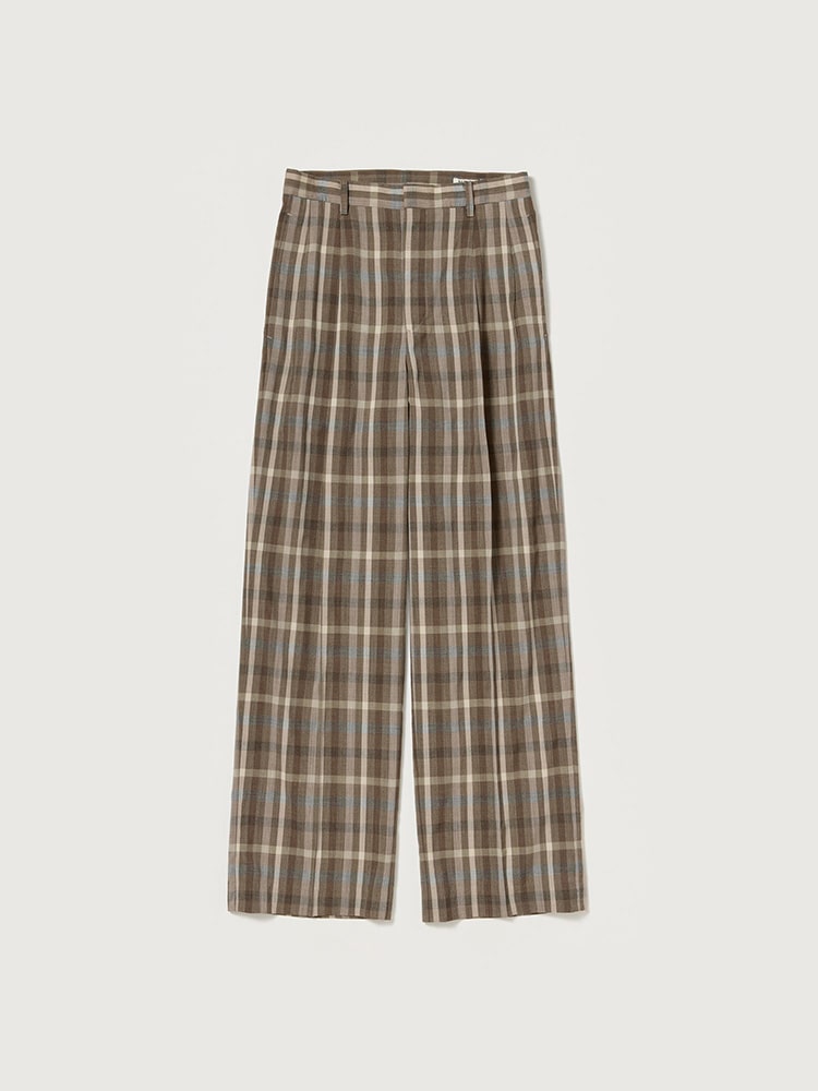 SUPER FINE TROPICAL WOOL CHECK TWO-TUCK SLACKS