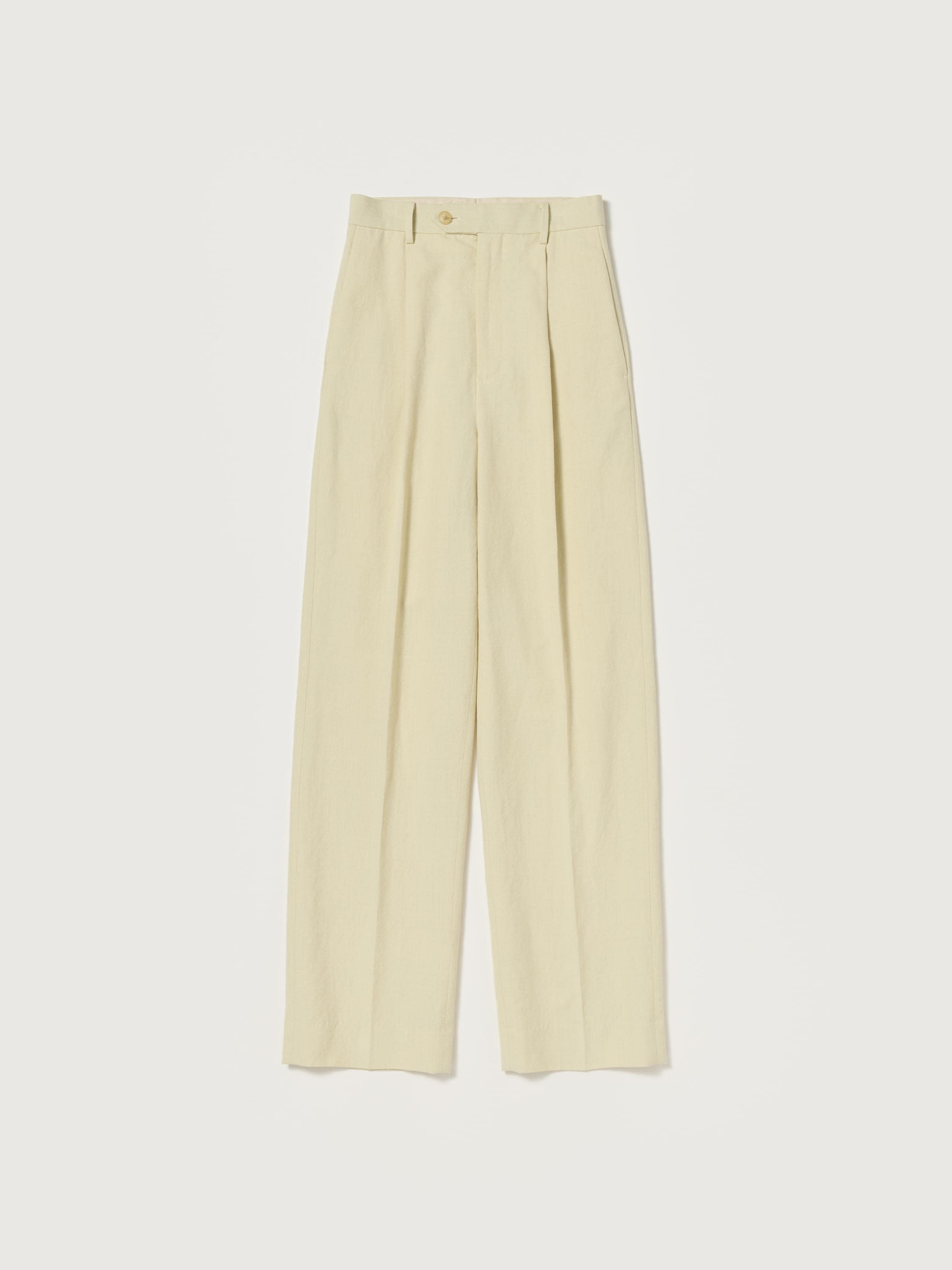 WOOL COTTON LINEN OX ONE-TUCK SLACKS 詳細画像 LIME BEIGE 1