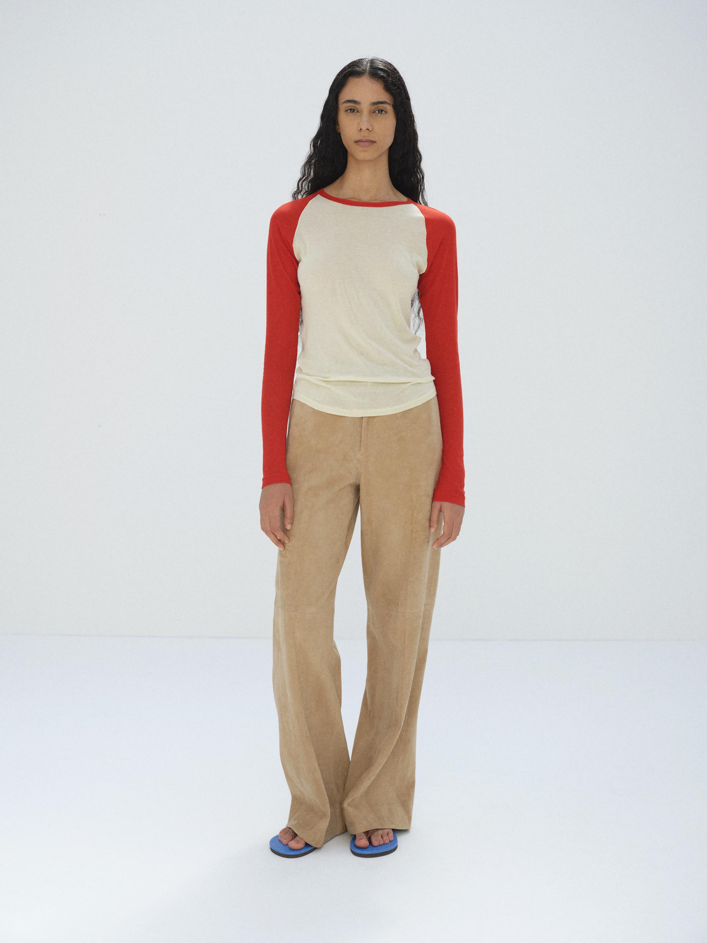 SUPER HIGH GAUGE SHEER RIB RAGLAN P/O 詳細画像 IVORY &times; RED 1