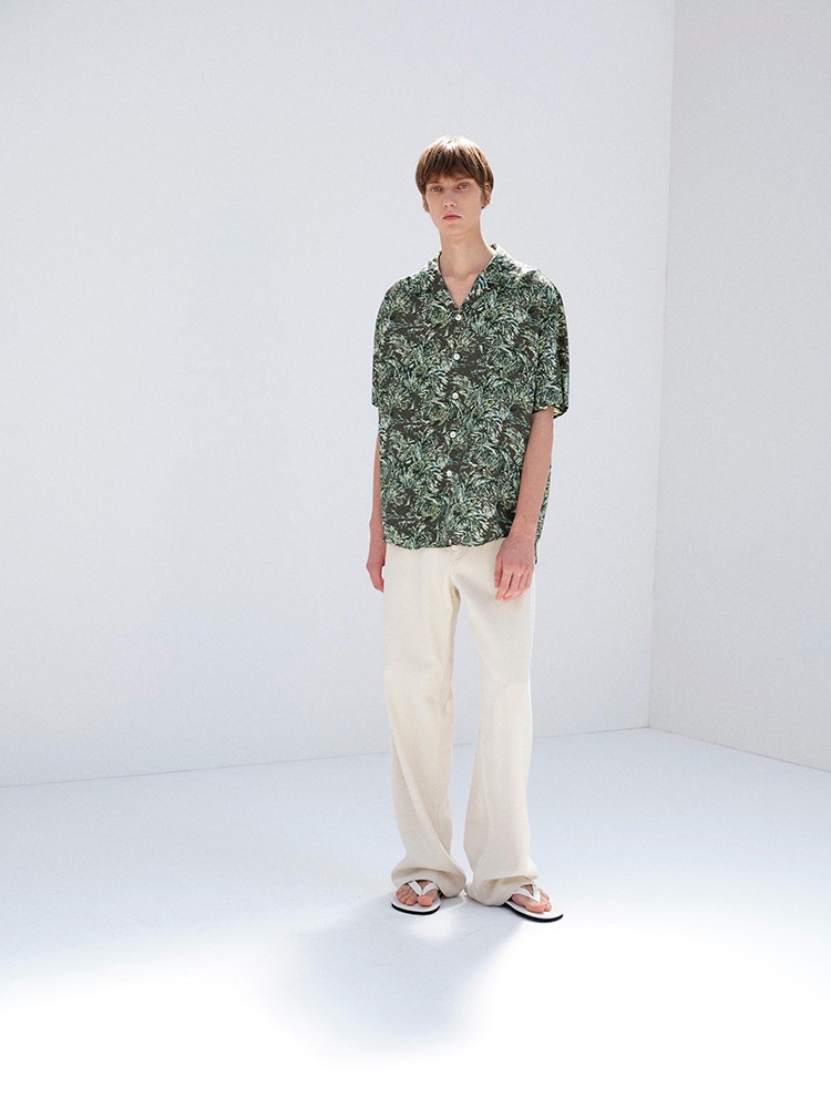 PRINTED AIRY SILK HALF-SLEEVED SHIRT