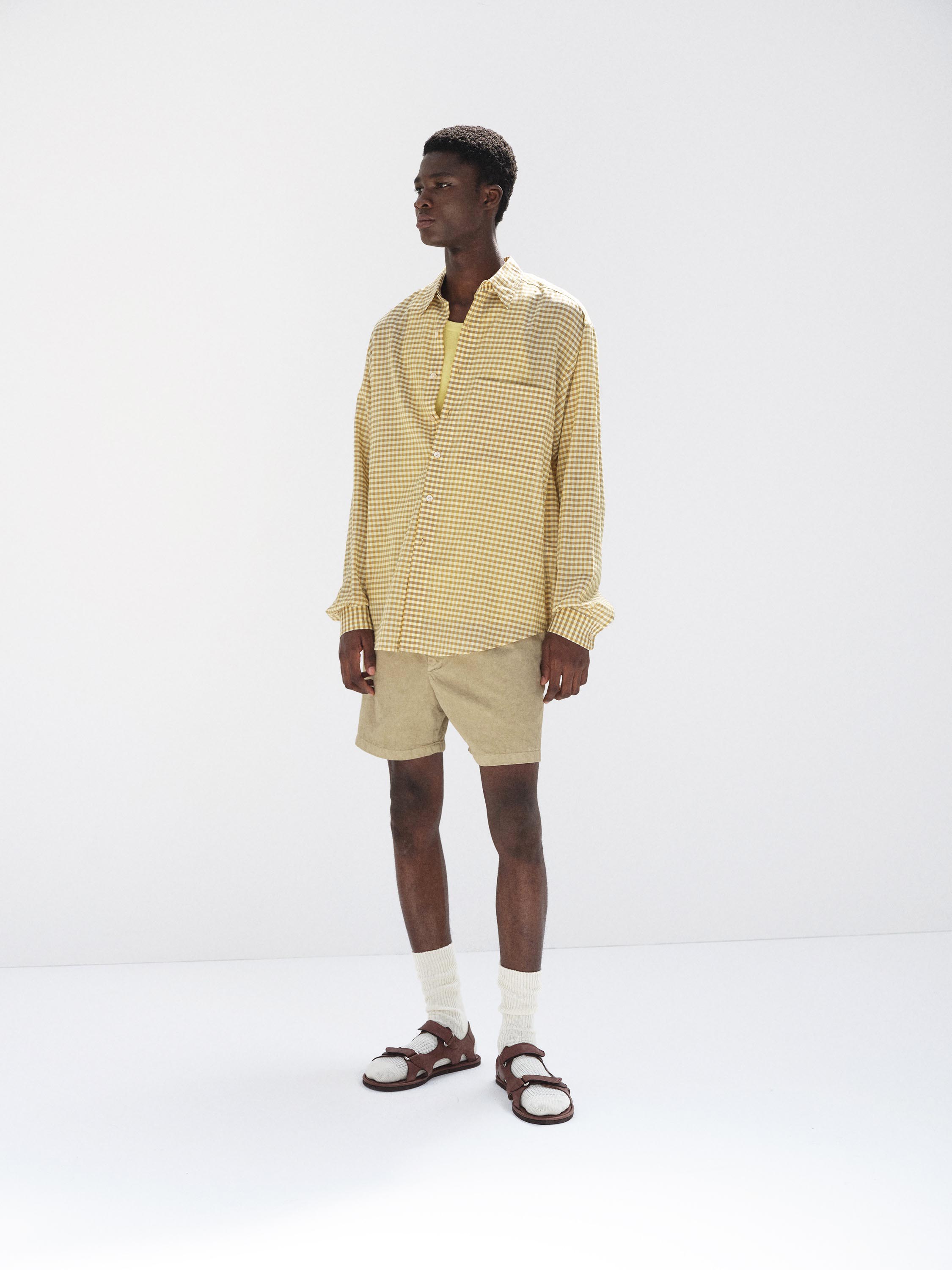 AIRY LIGHT COTTON CHECK BIG SHIRT 詳細画像 MUSTARD GINGHAM CHECK 2
