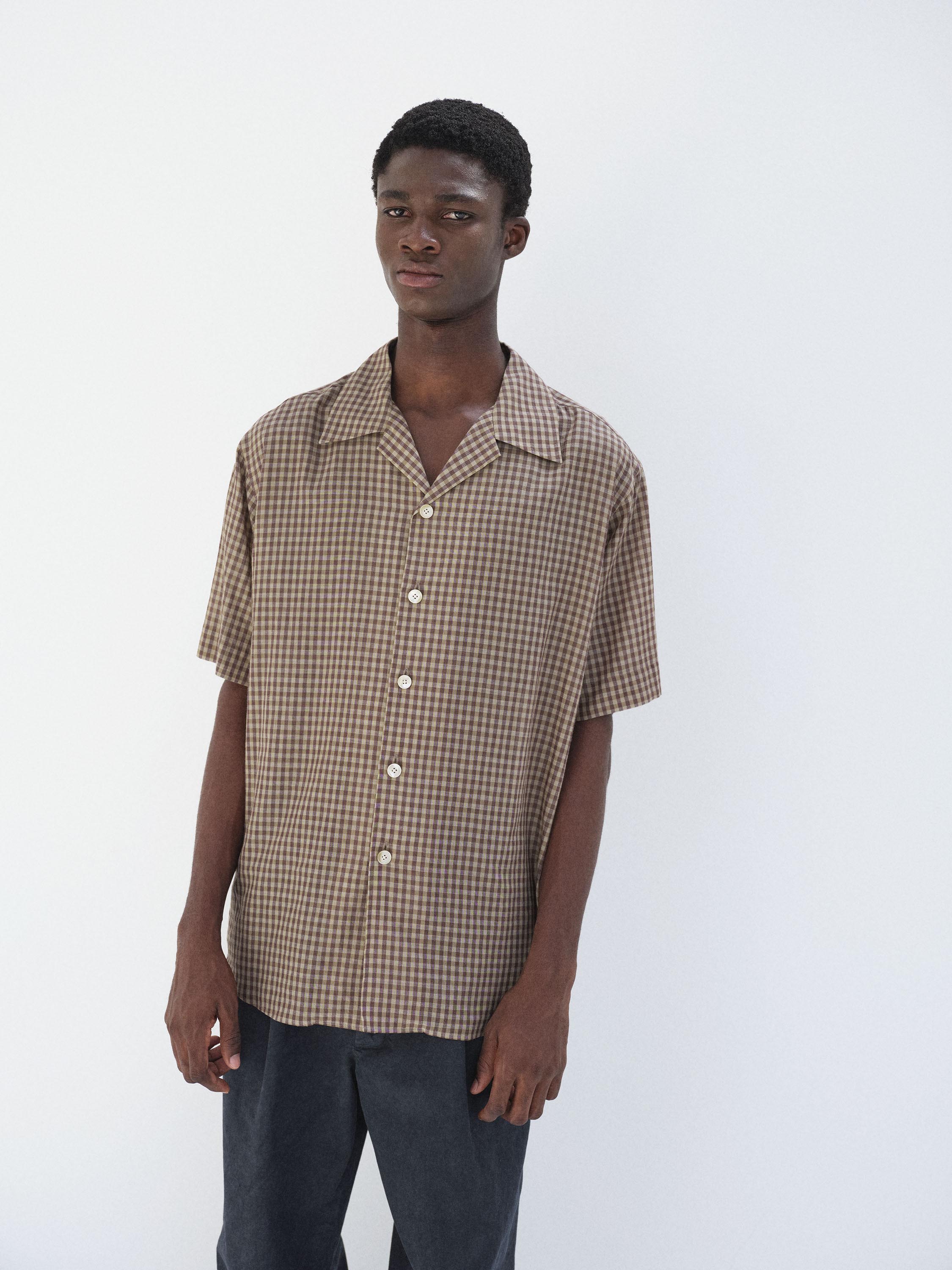 AIRY LIGHT COTTON CHECK HALF SLEEVED SHIRT 詳細画像 BROWN GINGHAM CHECK 2